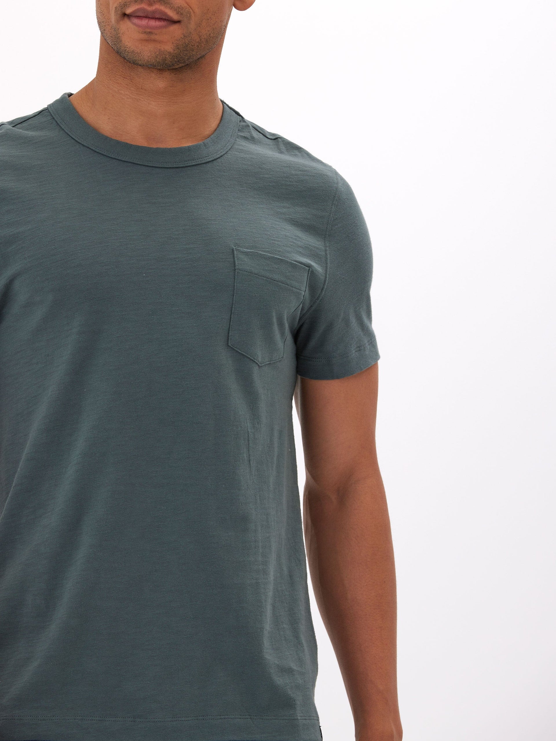 Men's Ryker Slub Jersey Pocket Tee in Teal and Dark-Green