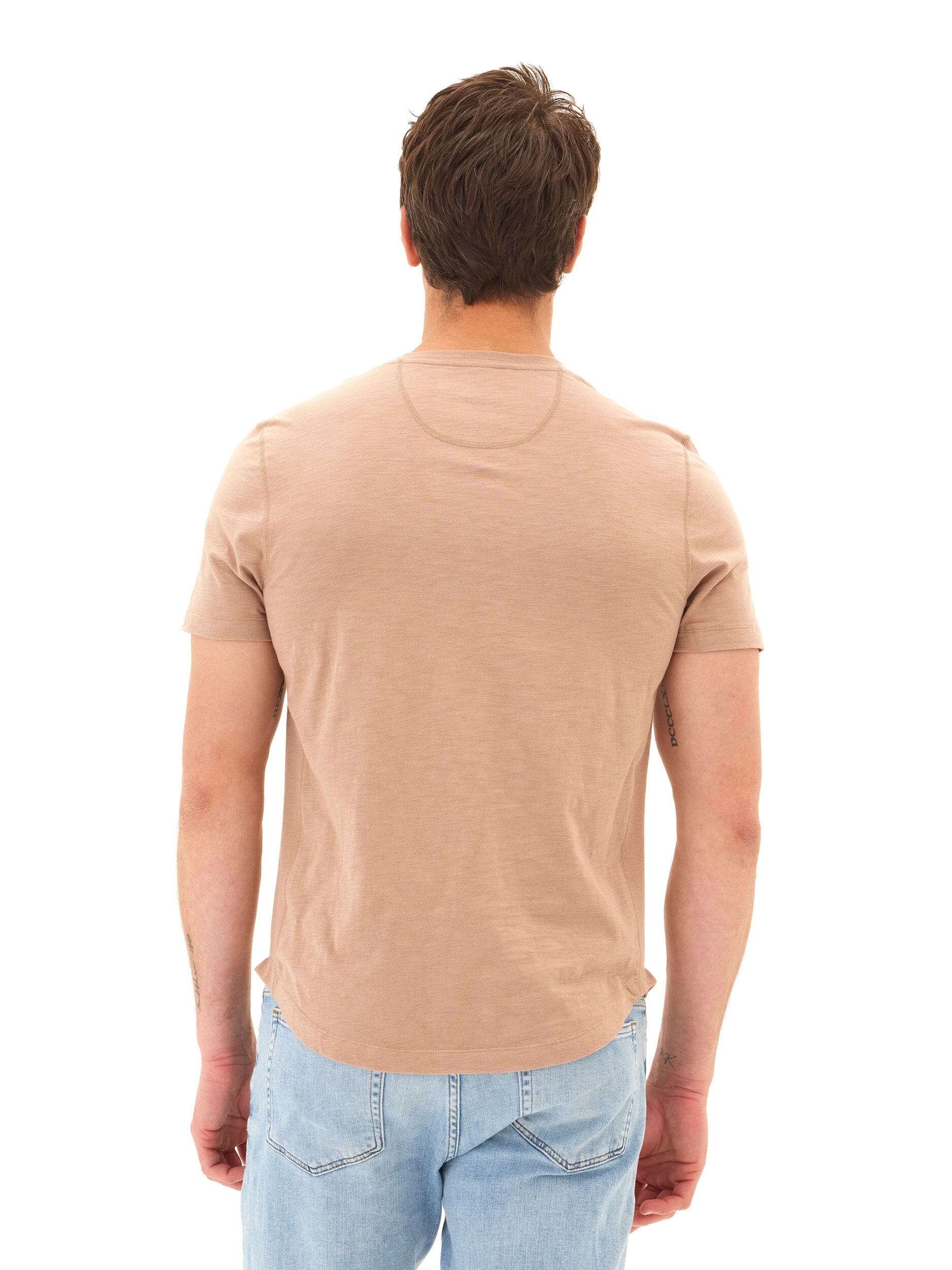 Heath Slub Jersey Short Sleeve Henley in Tan and Beige