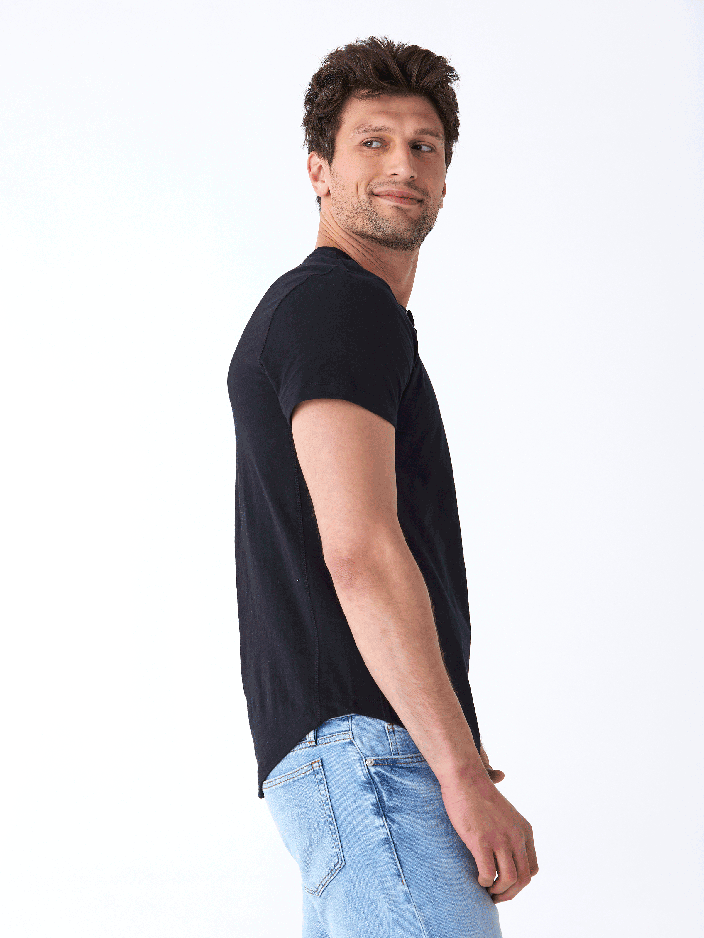 Heath Slub Jersey Short Sleeve Henley in Black for Men