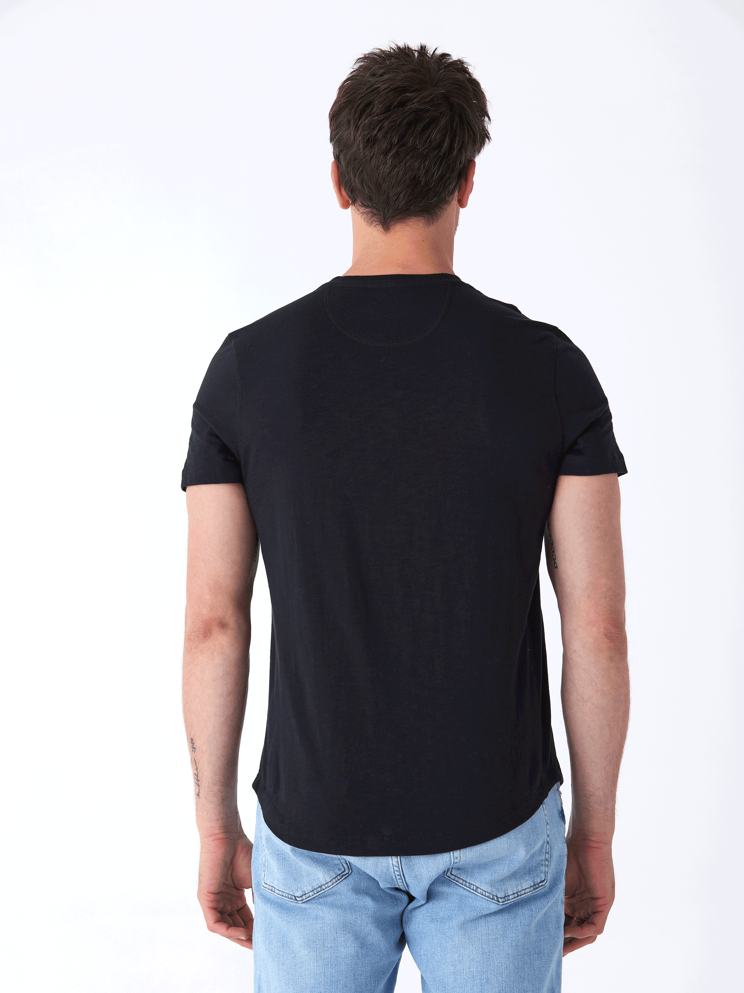 Heath Slub Jersey Short Sleeve Henley in Black for Men