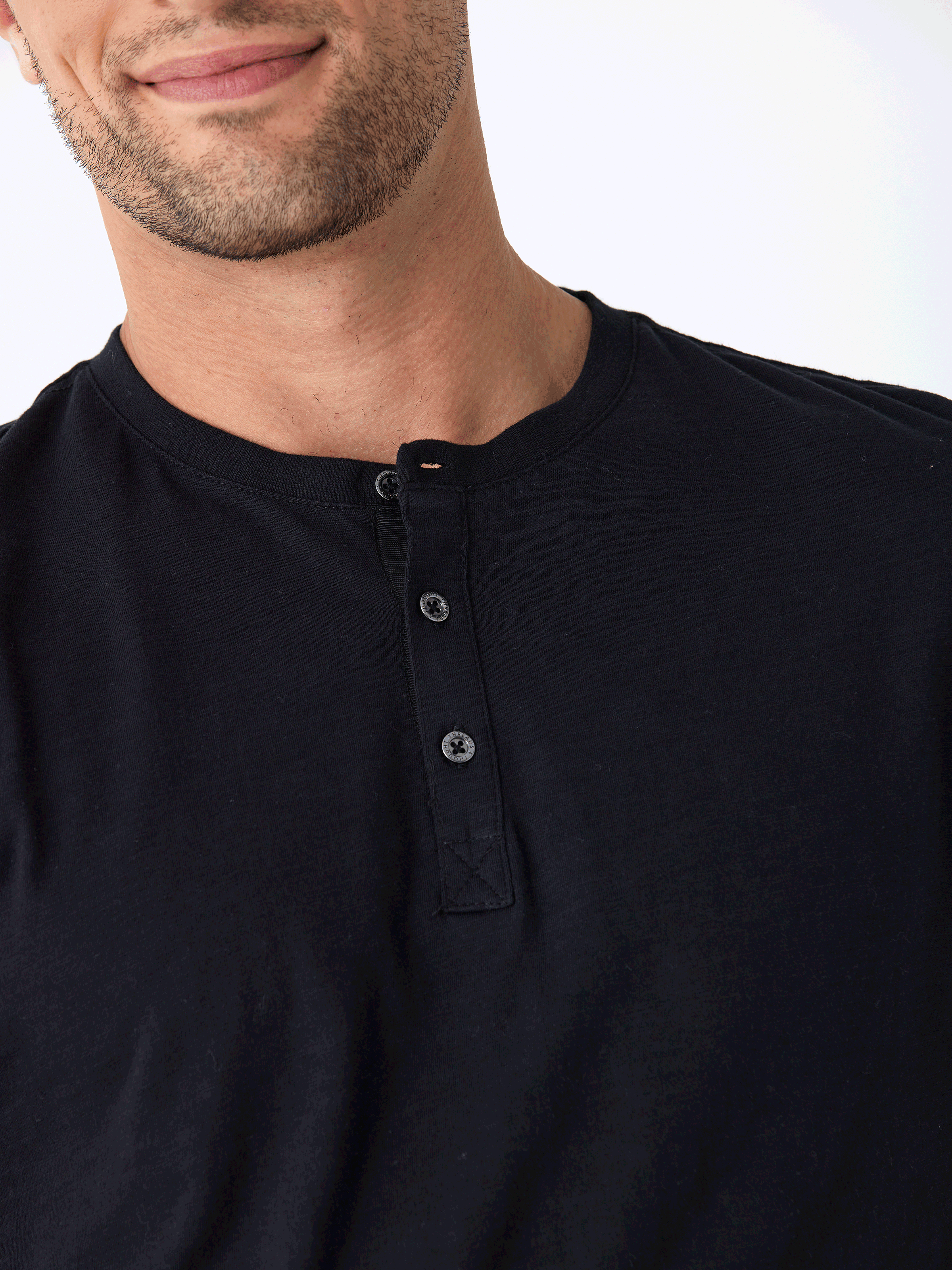Heath Slub Jersey Short Sleeve Henley in Black for Men