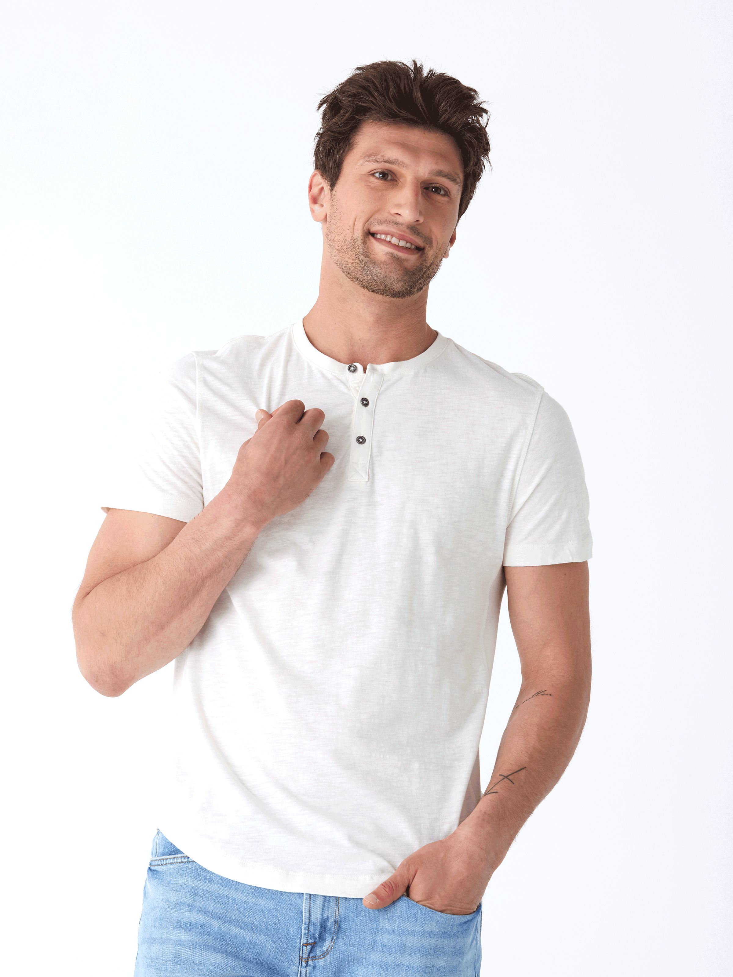 Heath Slub Jersey Short Sleeve Henley in Organic Cotton