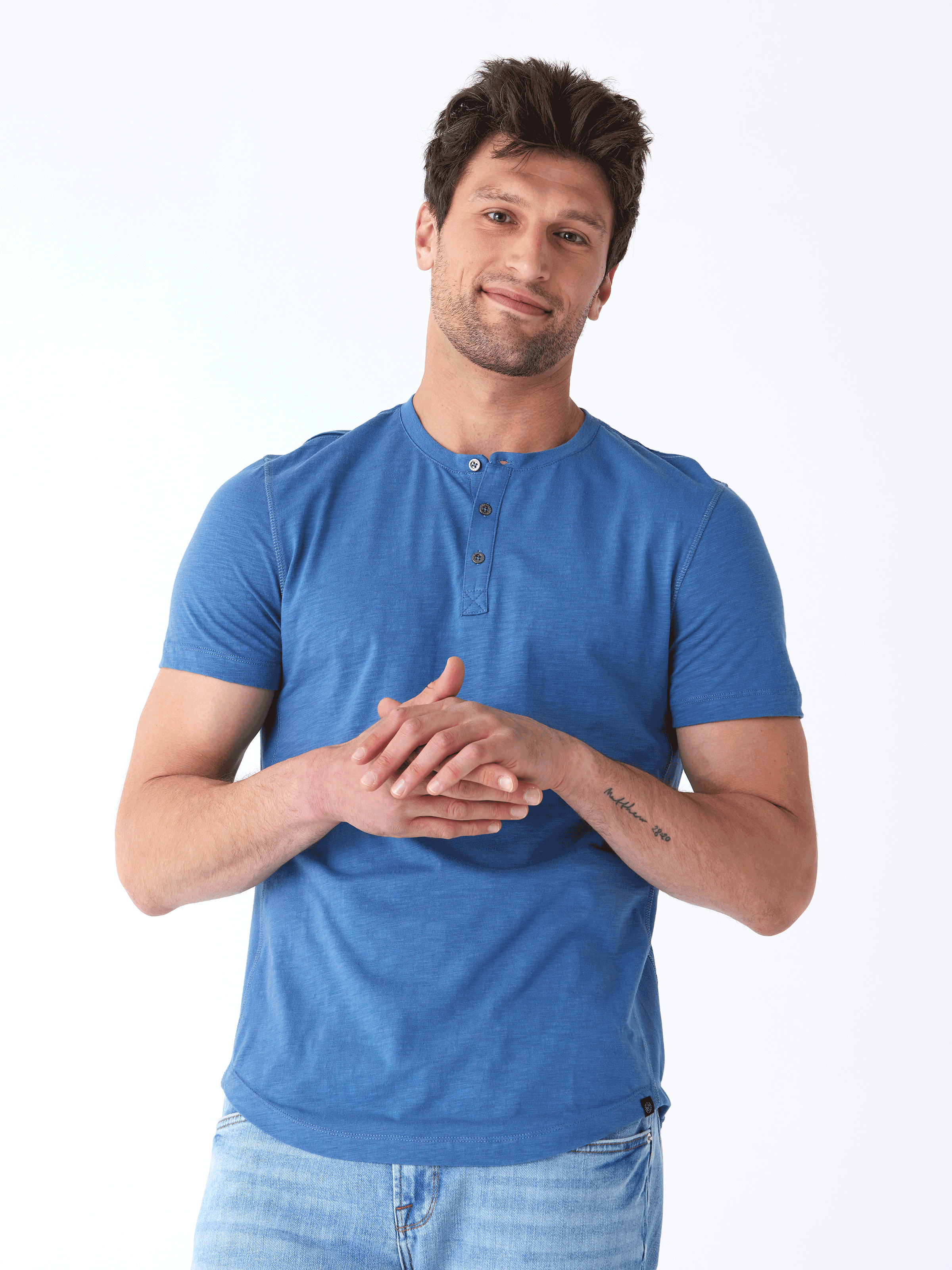 Heath Slub Jersey Short Sleeve Henley in Organic Cotton