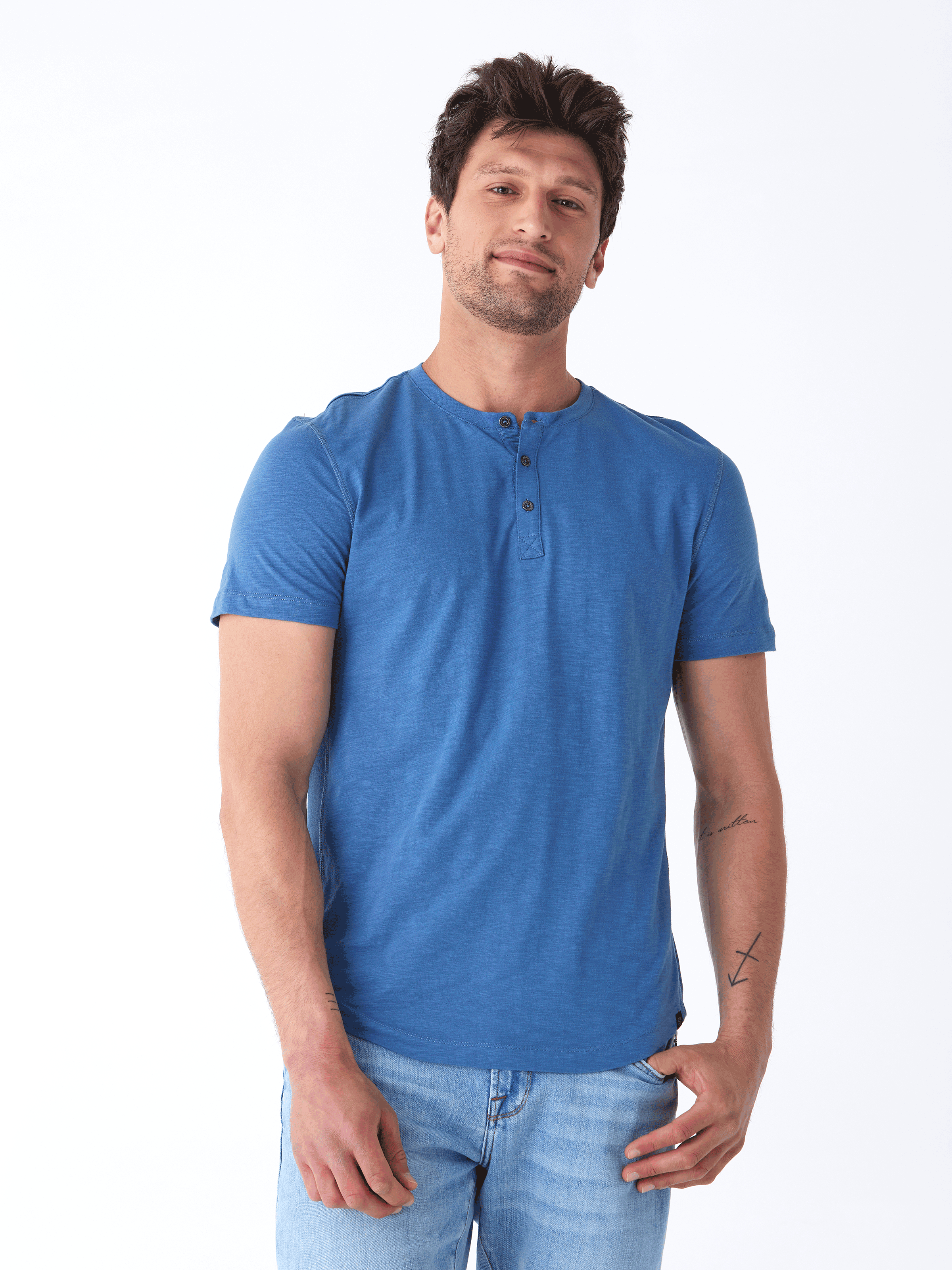 Heath Slub Jersey Short Sleeve Henley in Organic Cotton