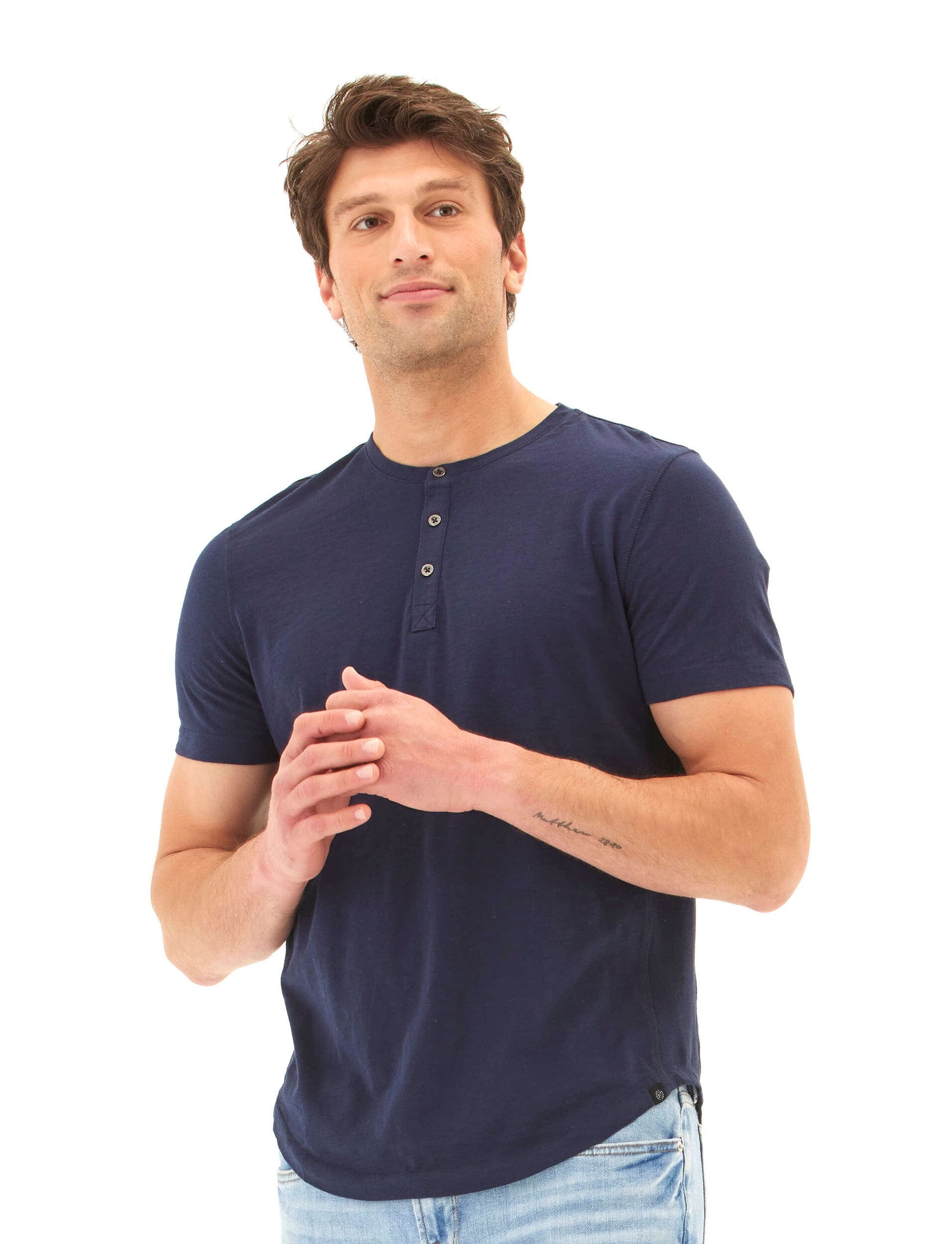 Heath Slub Jersey Short Sleeve Henley in Organic Cotton