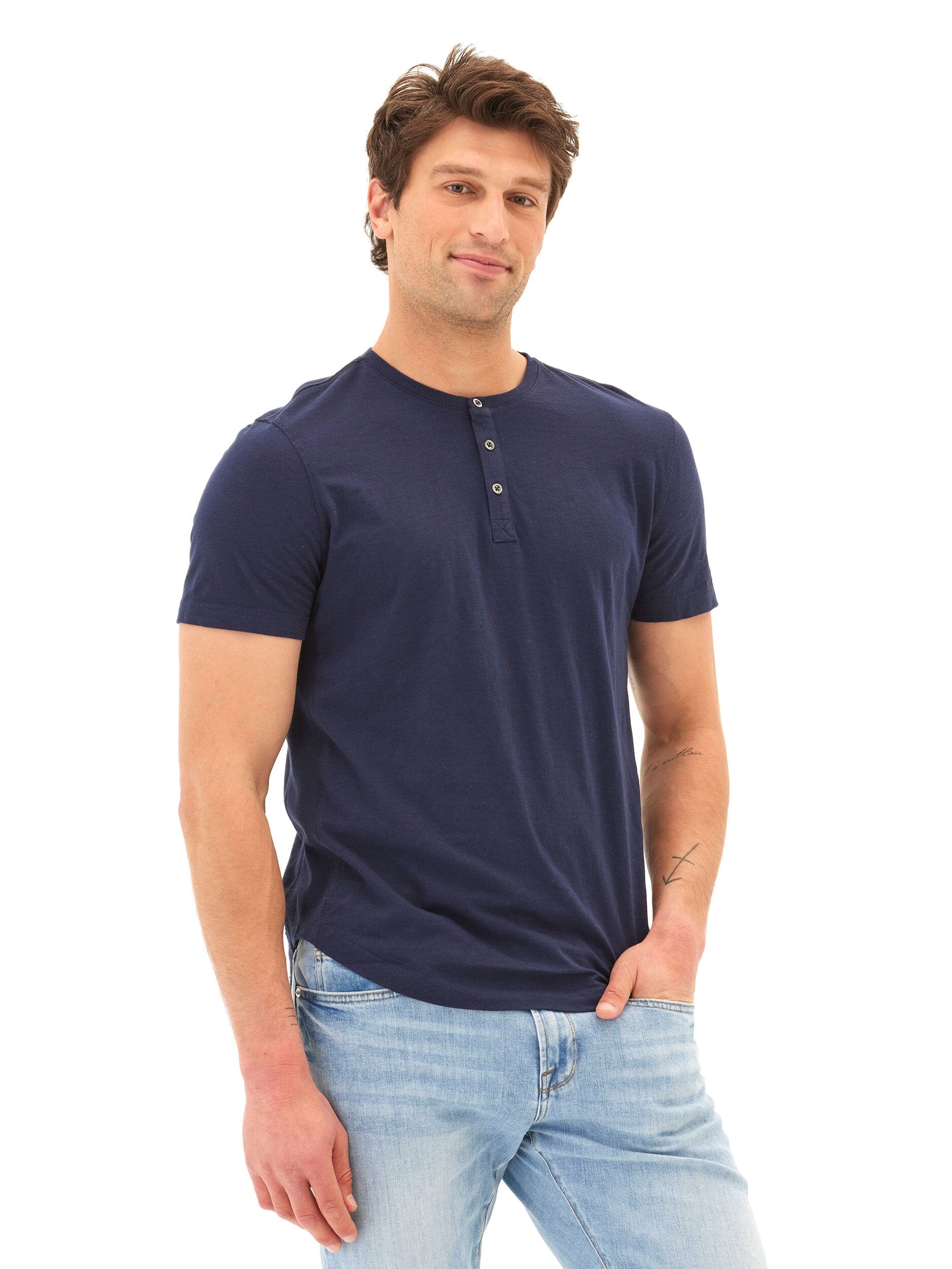 Heath Slub Jersey Short Sleeve Henley in Organic Cotton