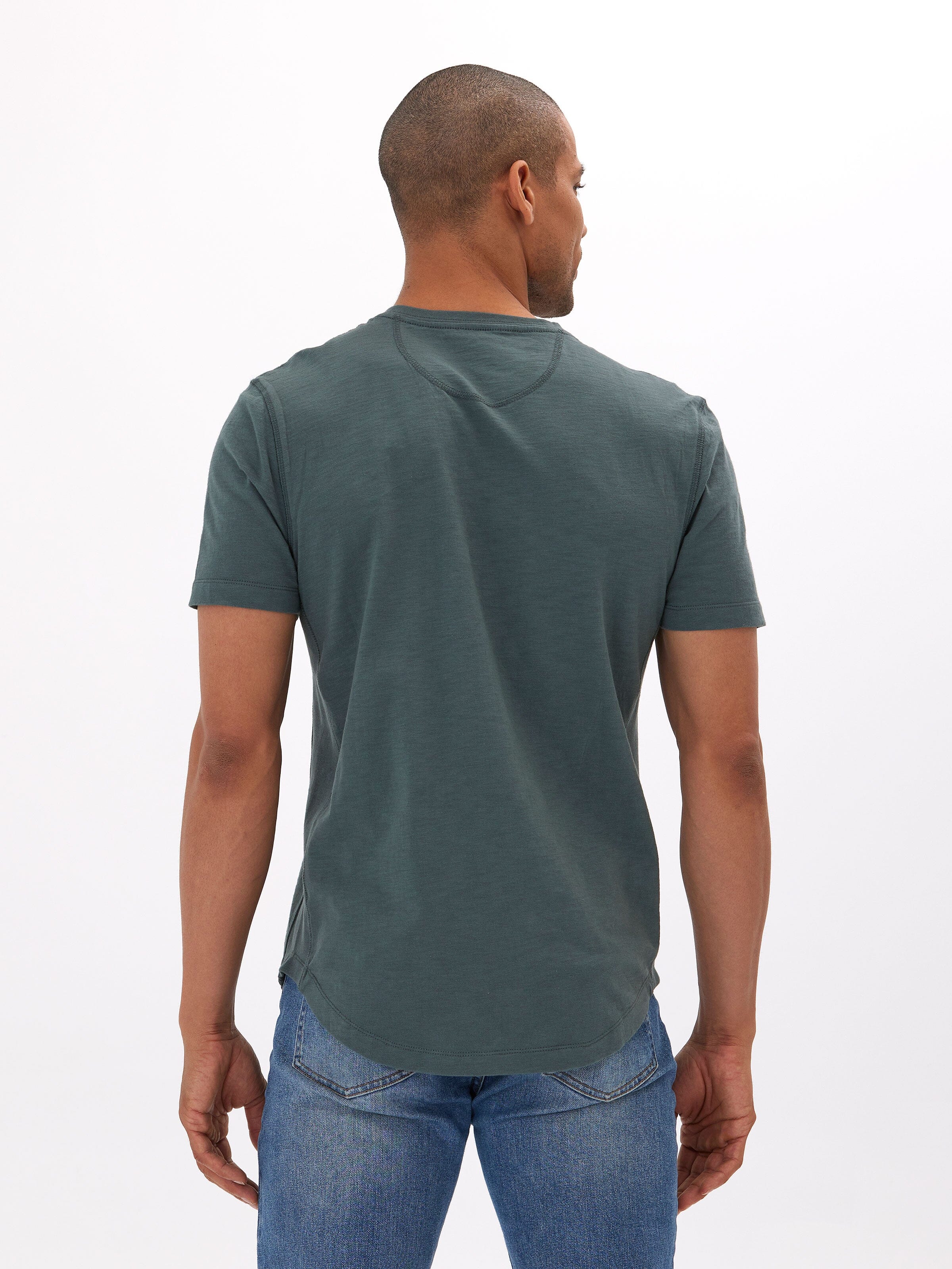 Men's Heath Slub Jersey Short Sleeve Henley in Dark Teal/Slate Green