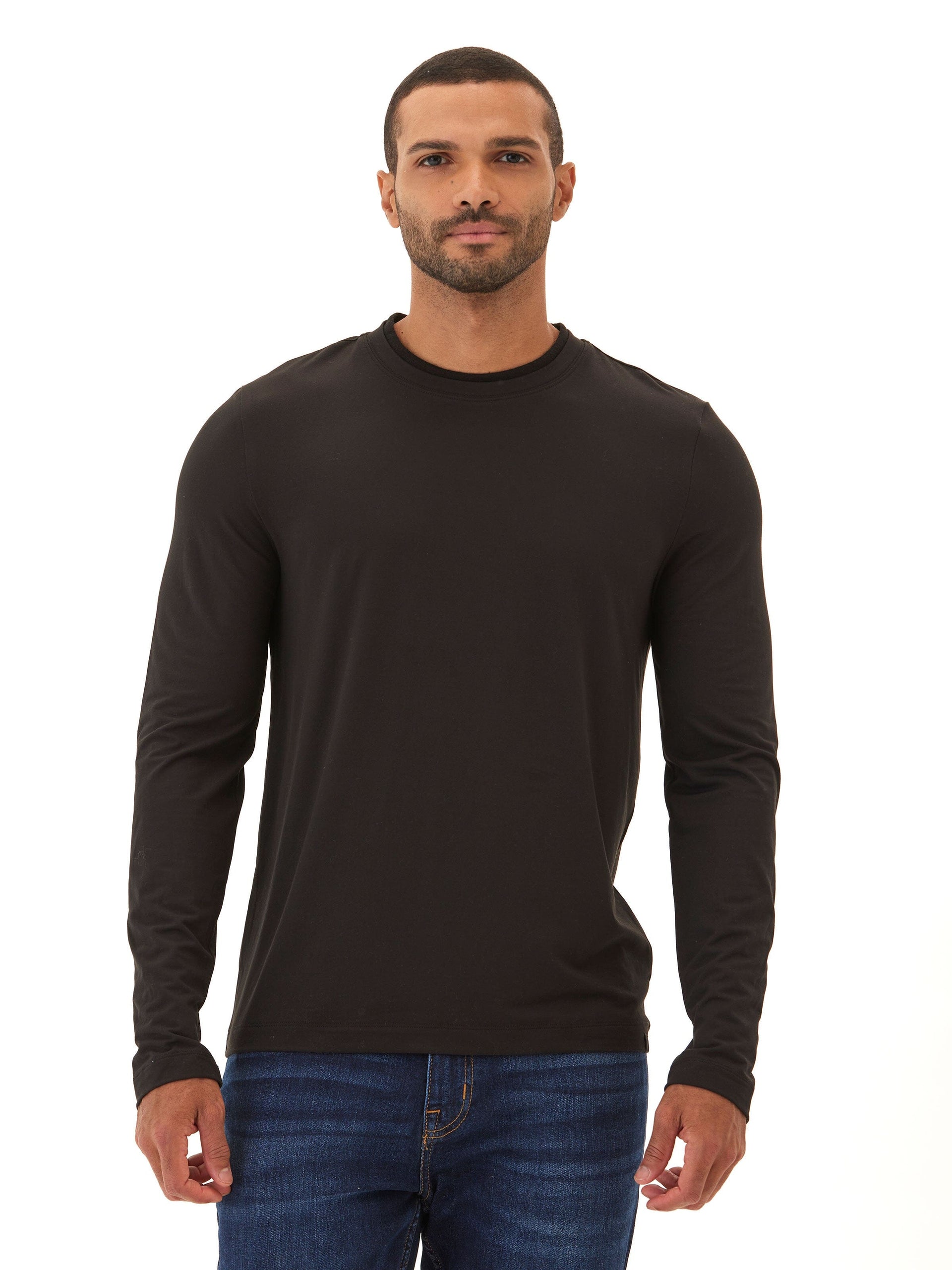 Parker Luxe Jersey Double Rib Long Sleeve Crew in Black
