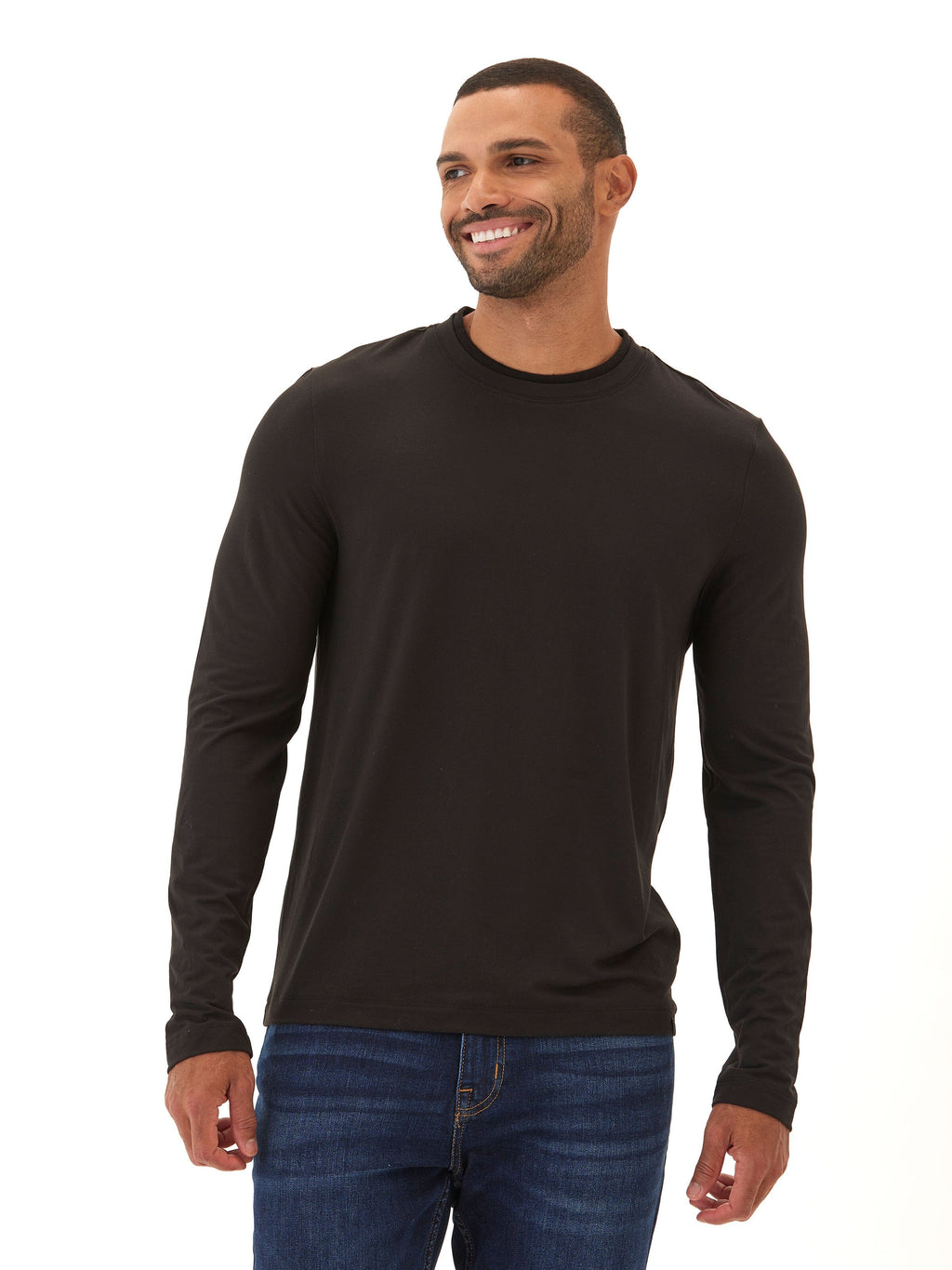 Parker Luxe Jersey Double Rib Long Sleeve Crew in Black