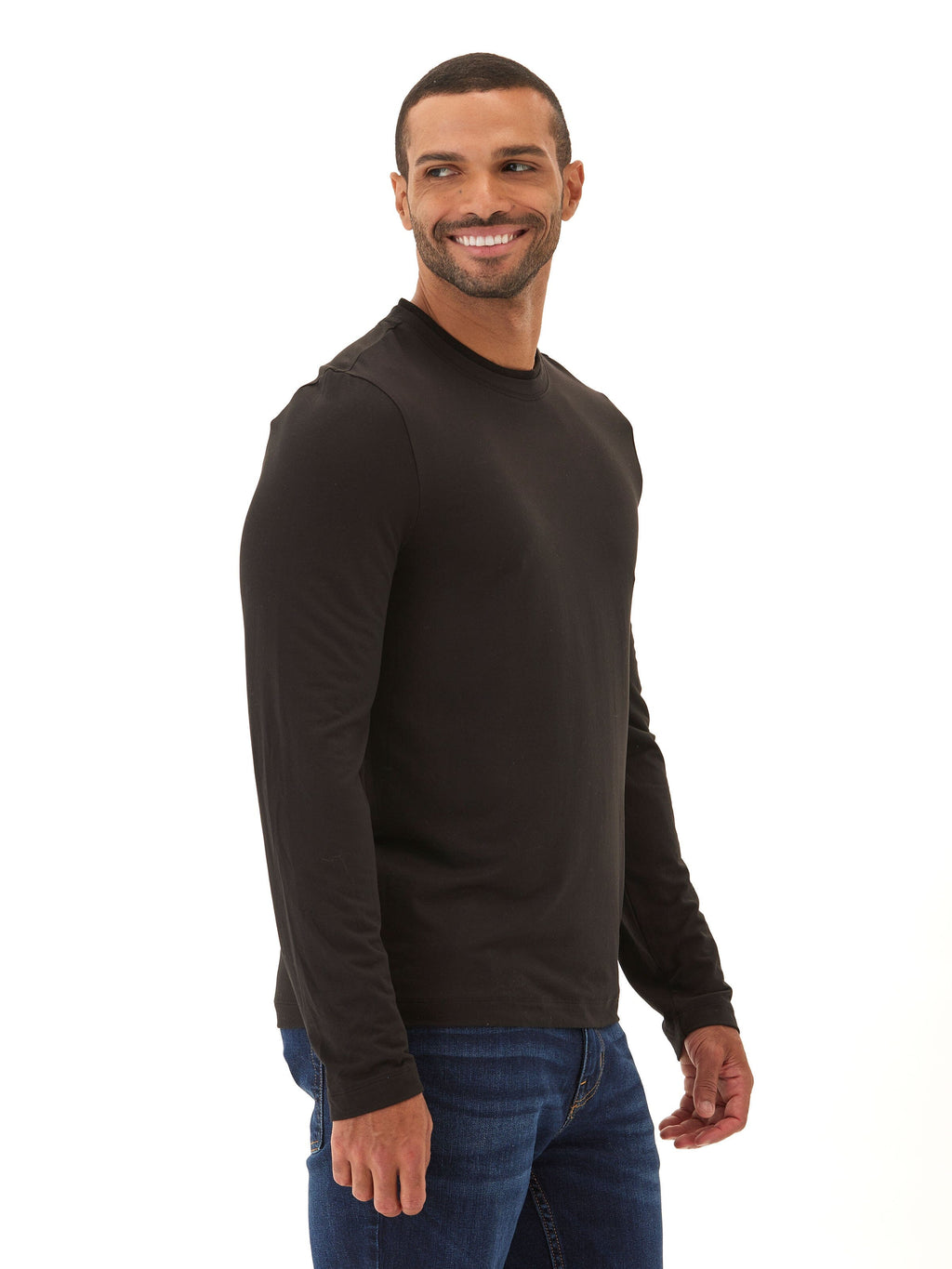 Parker Luxe Jersey Double Rib Long Sleeve Crew in Black