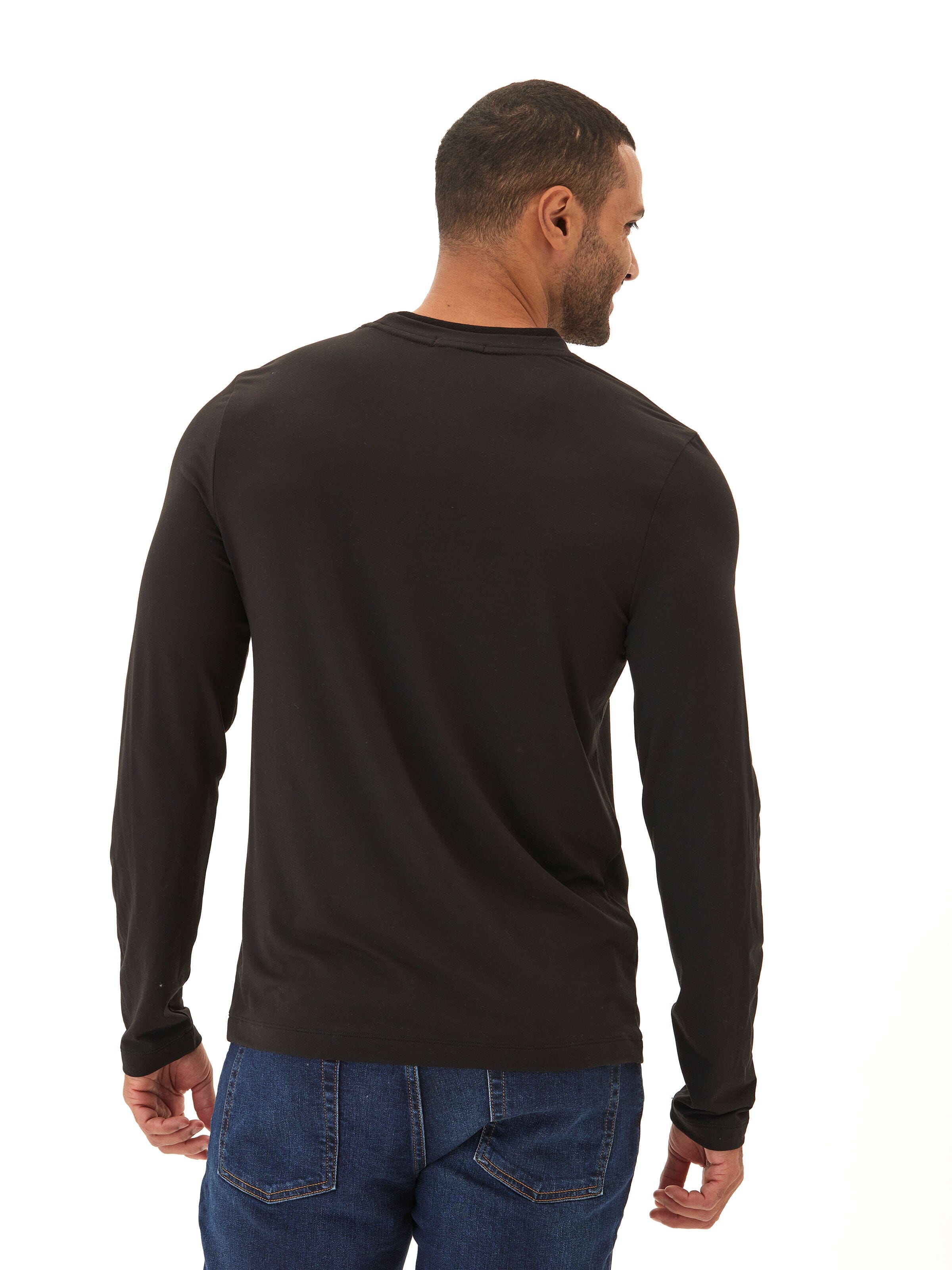 Parker Luxe Jersey Double Rib Long Sleeve Crew in Black