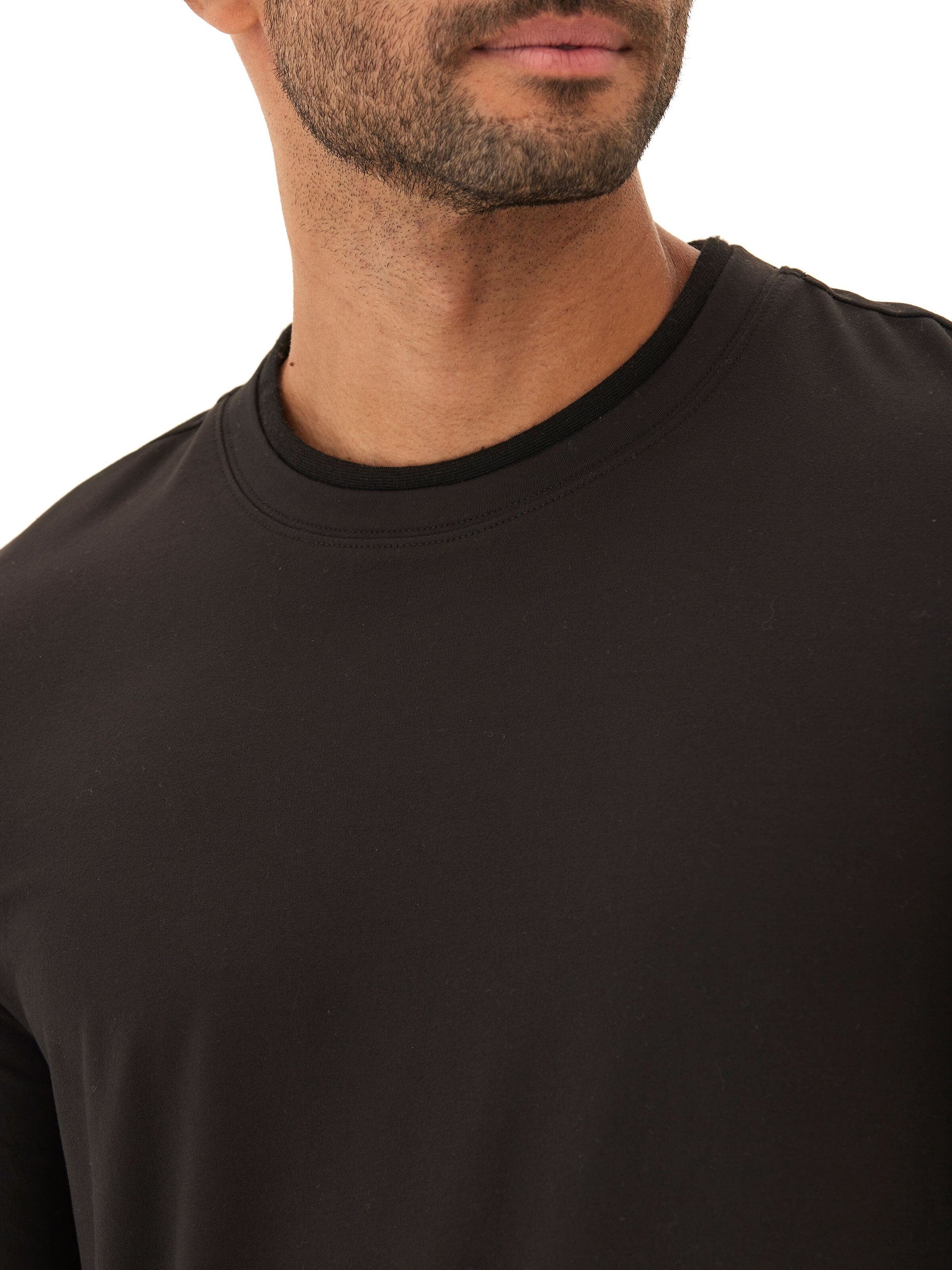 Parker Luxe Jersey Double Rib Long Sleeve Crew in Black