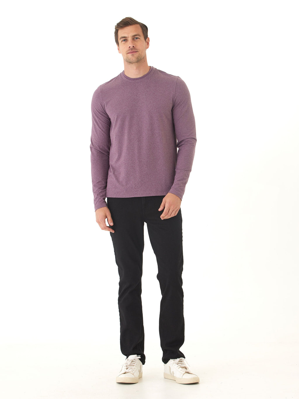 Parker Luxe Jersey Double Rib Long Sleeve Crew in Heather-Plum