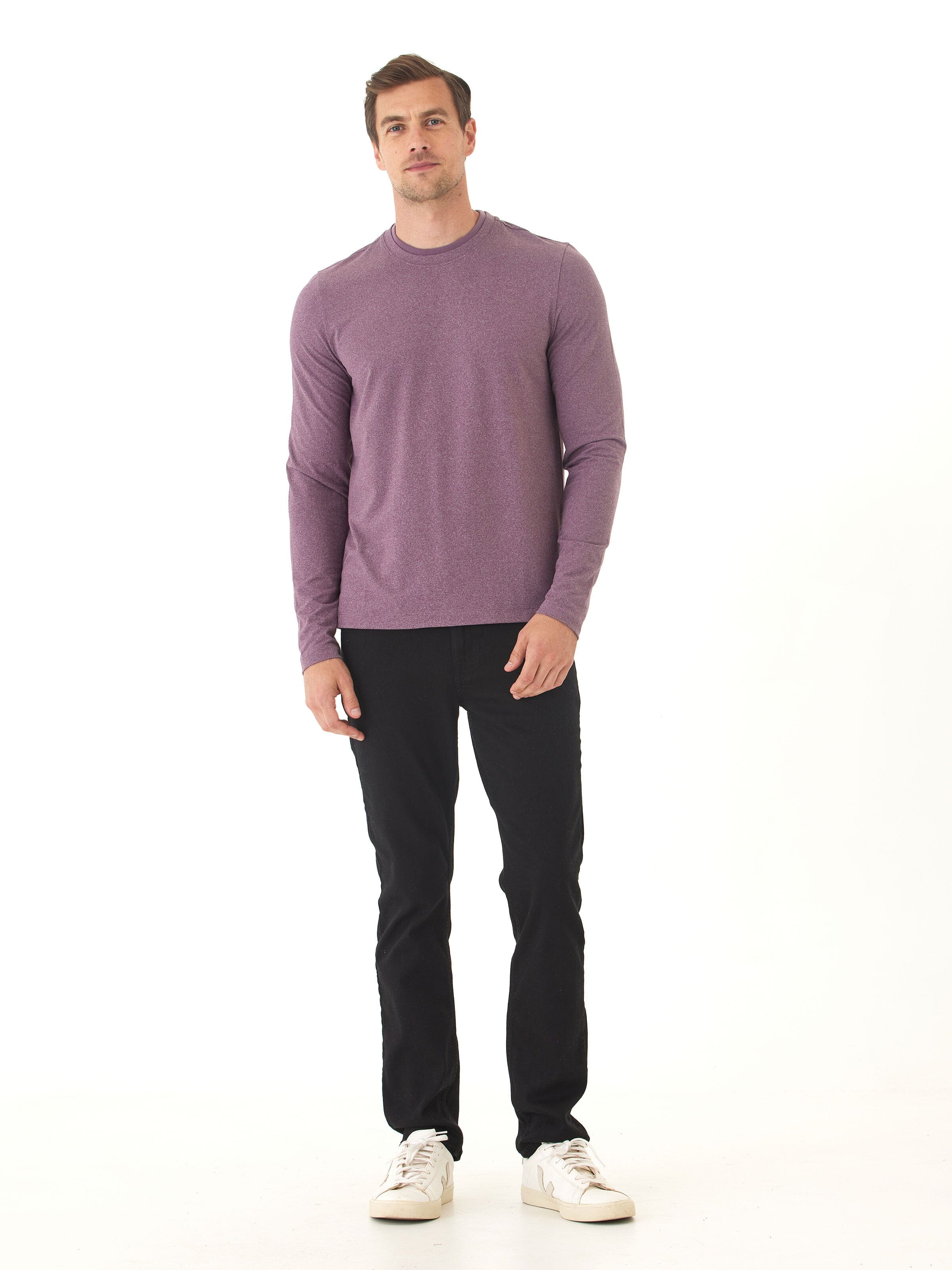 Parker Luxe Jersey Double Rib Long Sleeve Crew in Heather-Plum