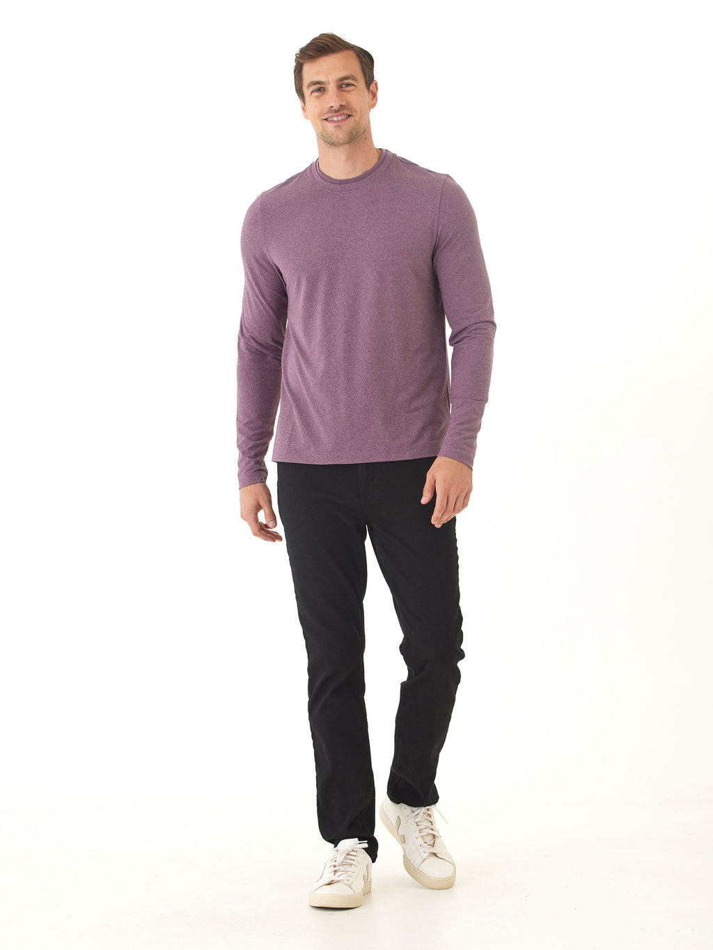 Parker Luxe Jersey Double Rib Long Sleeve Crew in Heather-Plum