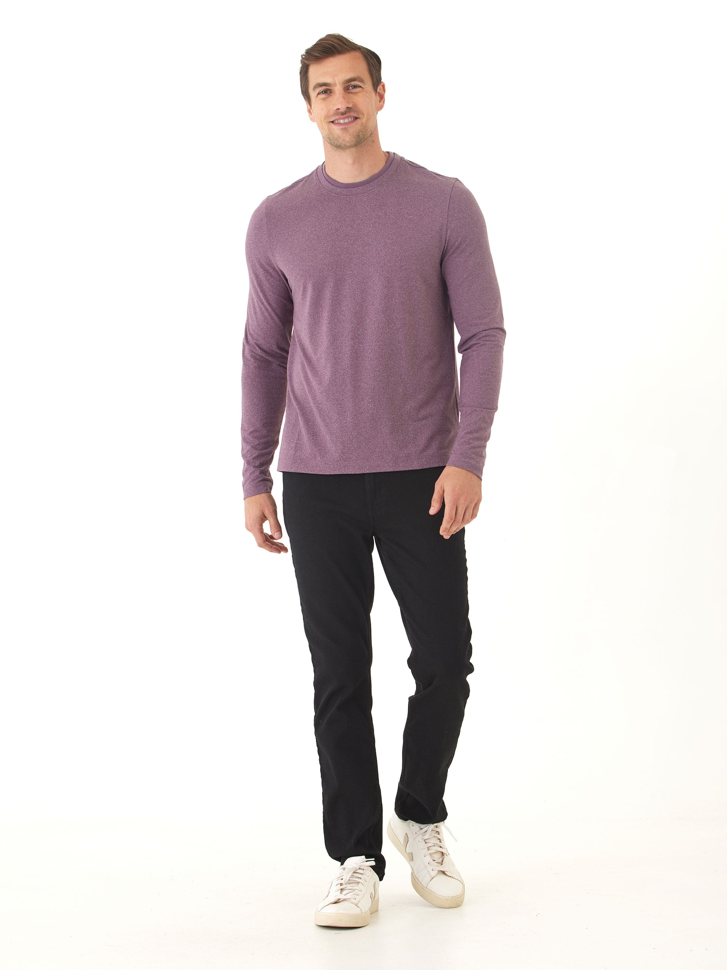 Parker Luxe Jersey Double Rib Long Sleeve Crew in Heather-Plum