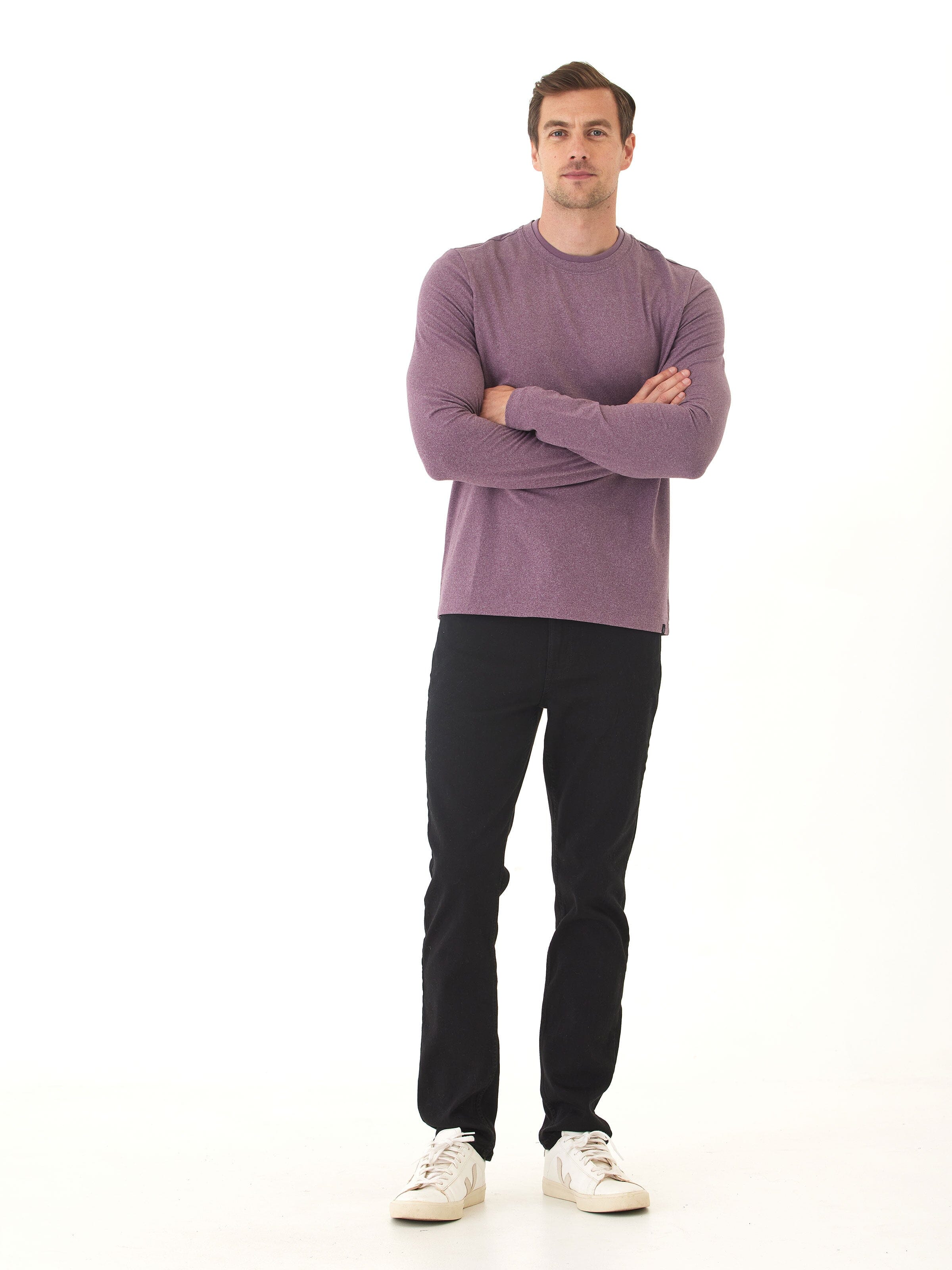 Parker Luxe Jersey Double Rib Long Sleeve Crew in Heather-Plum
