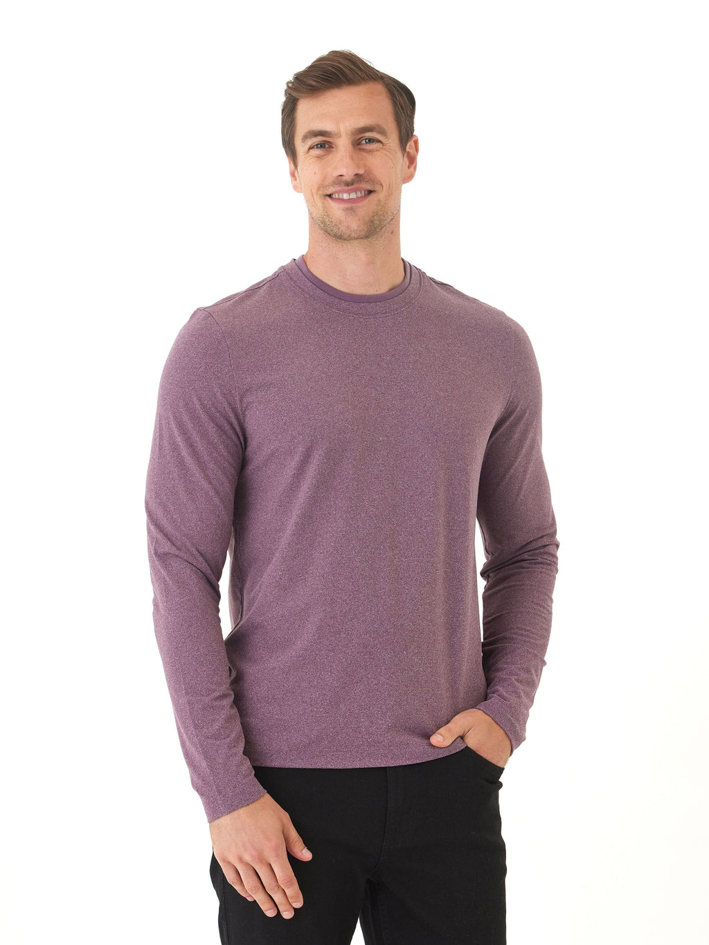 Parker Luxe Jersey Double Rib Long Sleeve Crew in Heather-Plum