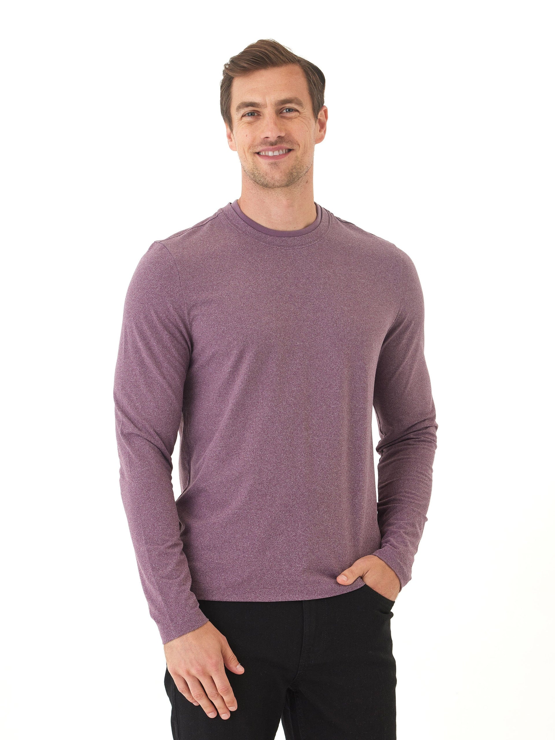 Parker Luxe Jersey Double Rib Long Sleeve Crew in Heather-Plum