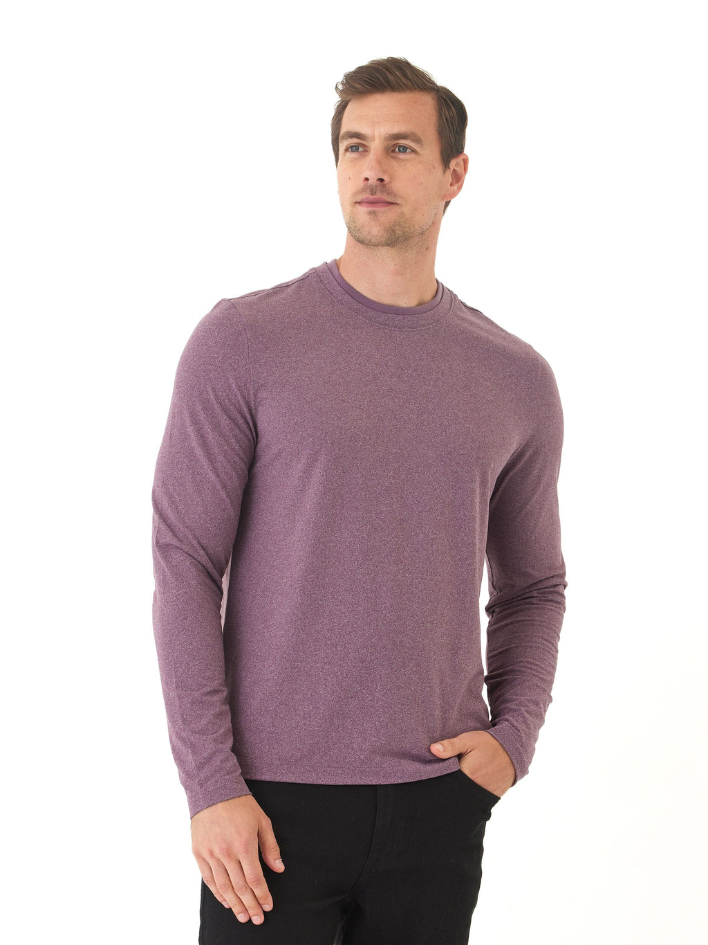 Parker Luxe Jersey Double Rib Long Sleeve Crew in Heather-Plum