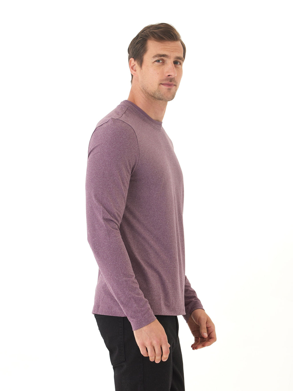 Parker Luxe Jersey Double Rib Long Sleeve Crew in Heather-Plum