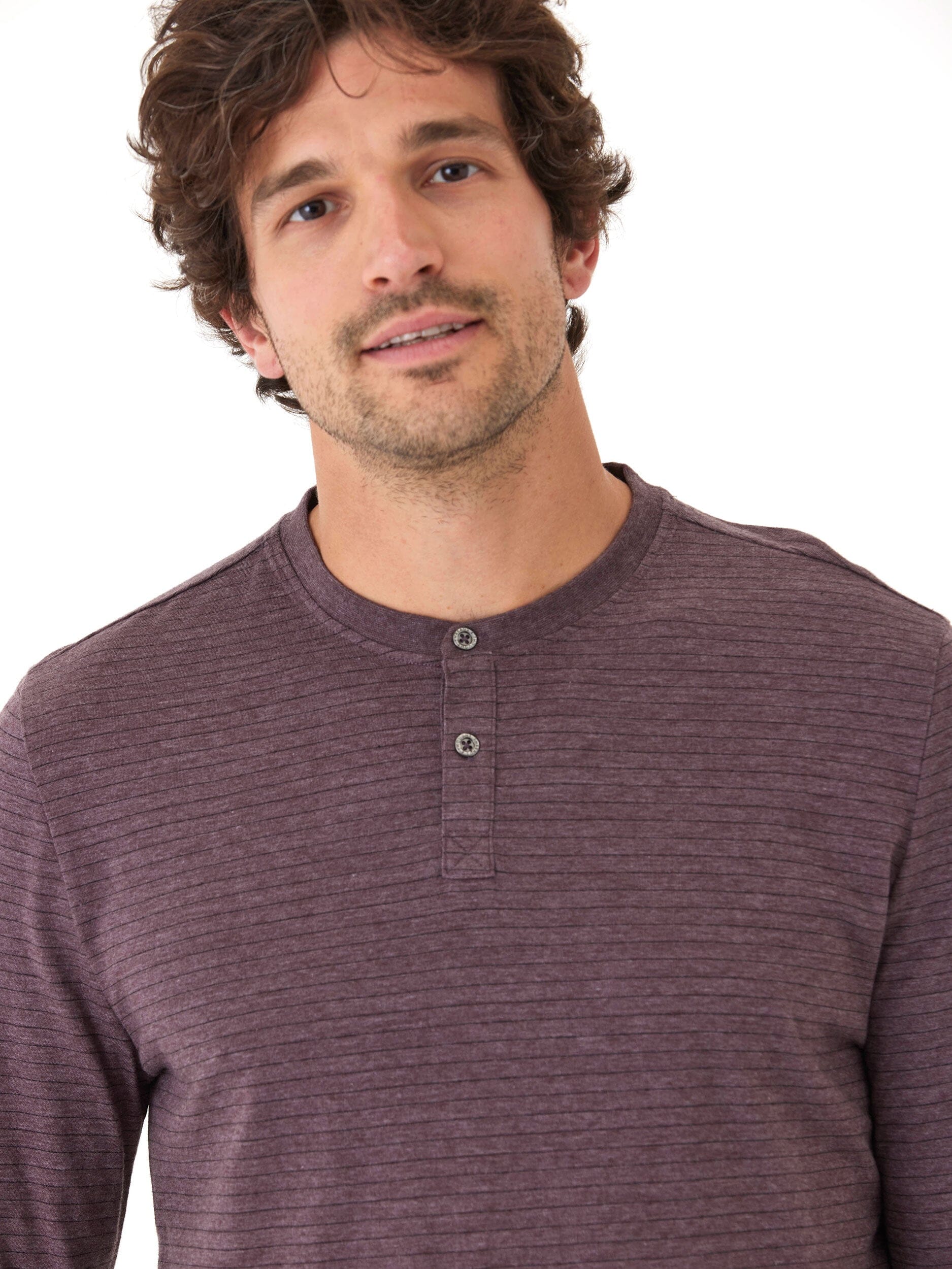 Torryn Triblend Stripe Jersey Long Sleeve Contrast Henley in classic striped knit fabric