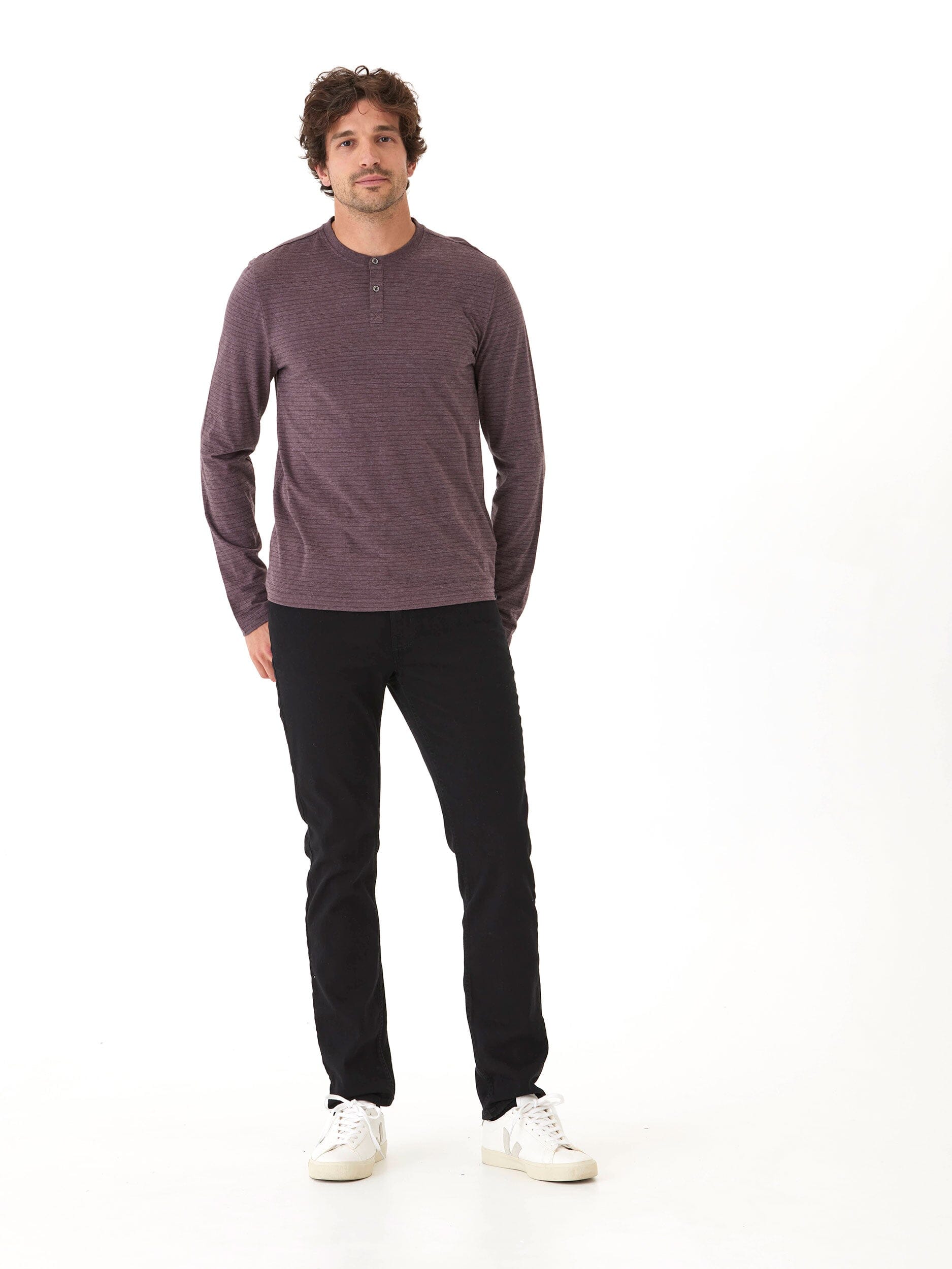 Torryn Triblend Stripe Jersey Long Sleeve Contrast Henley Shirt
