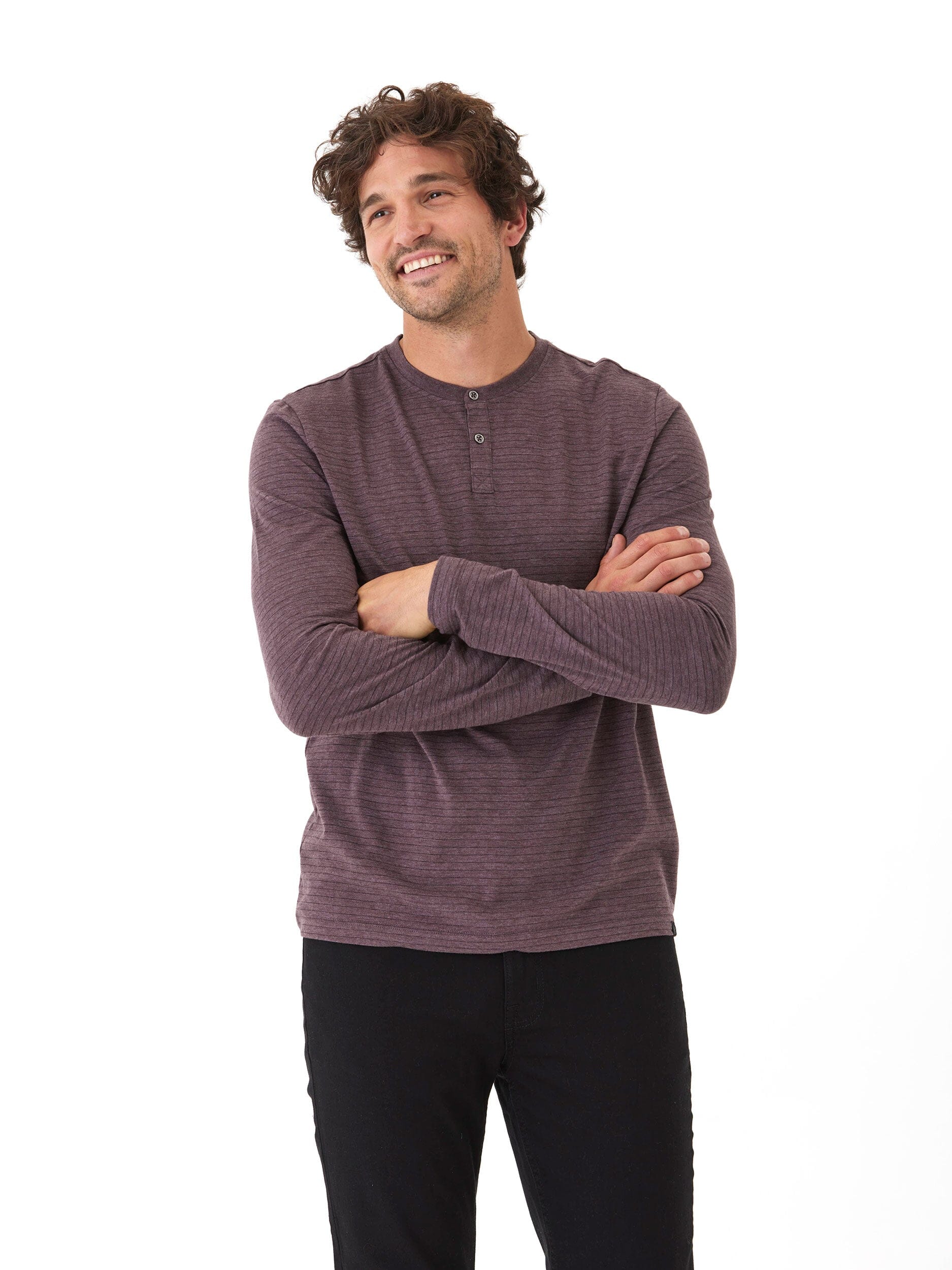 Torryn Triblend Stripe Jersey Long Sleeve Contrast Henley Shirt