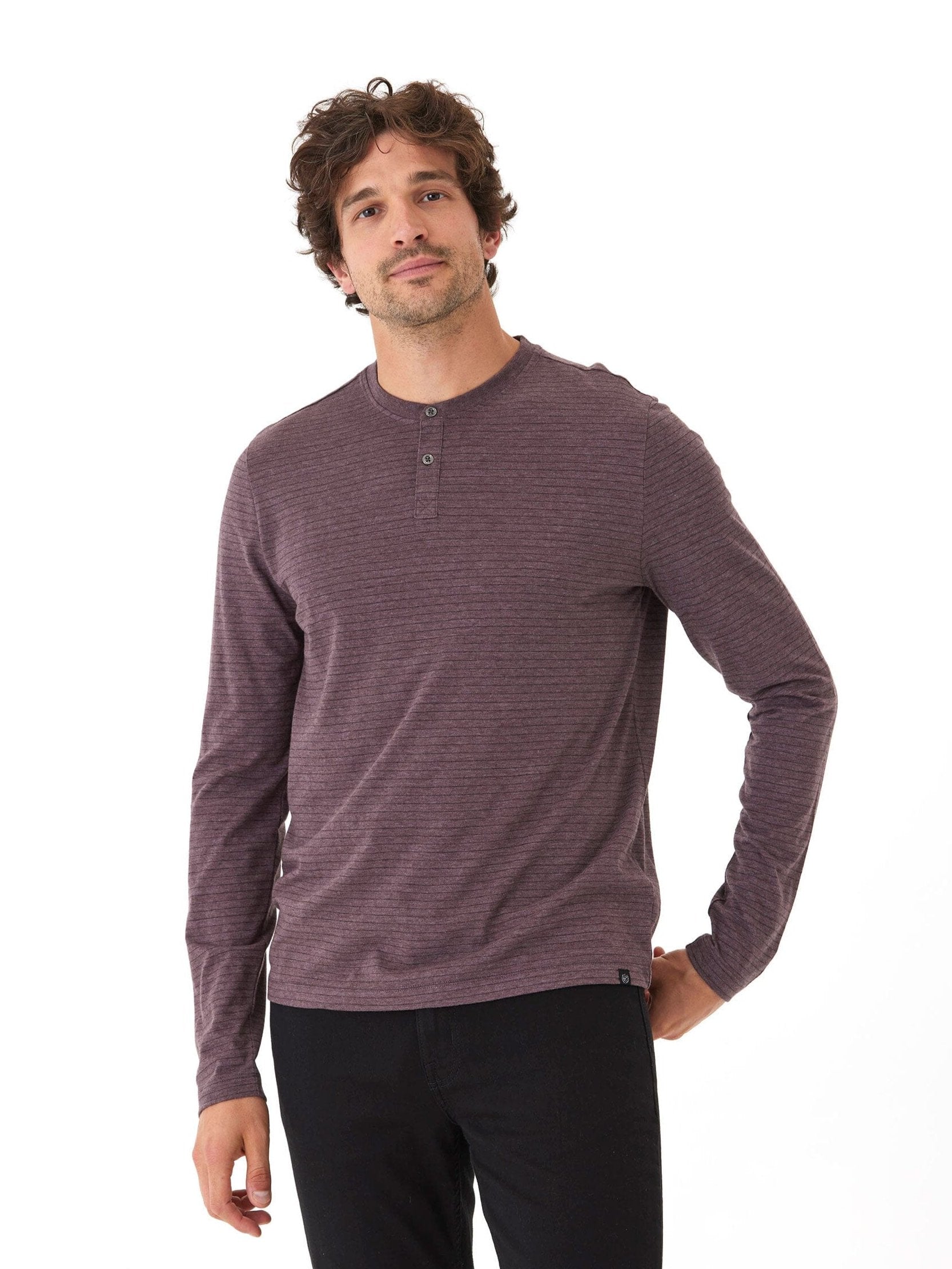 Torryn Triblend Stripe Jersey Long Sleeve Contrast Henley Shirt