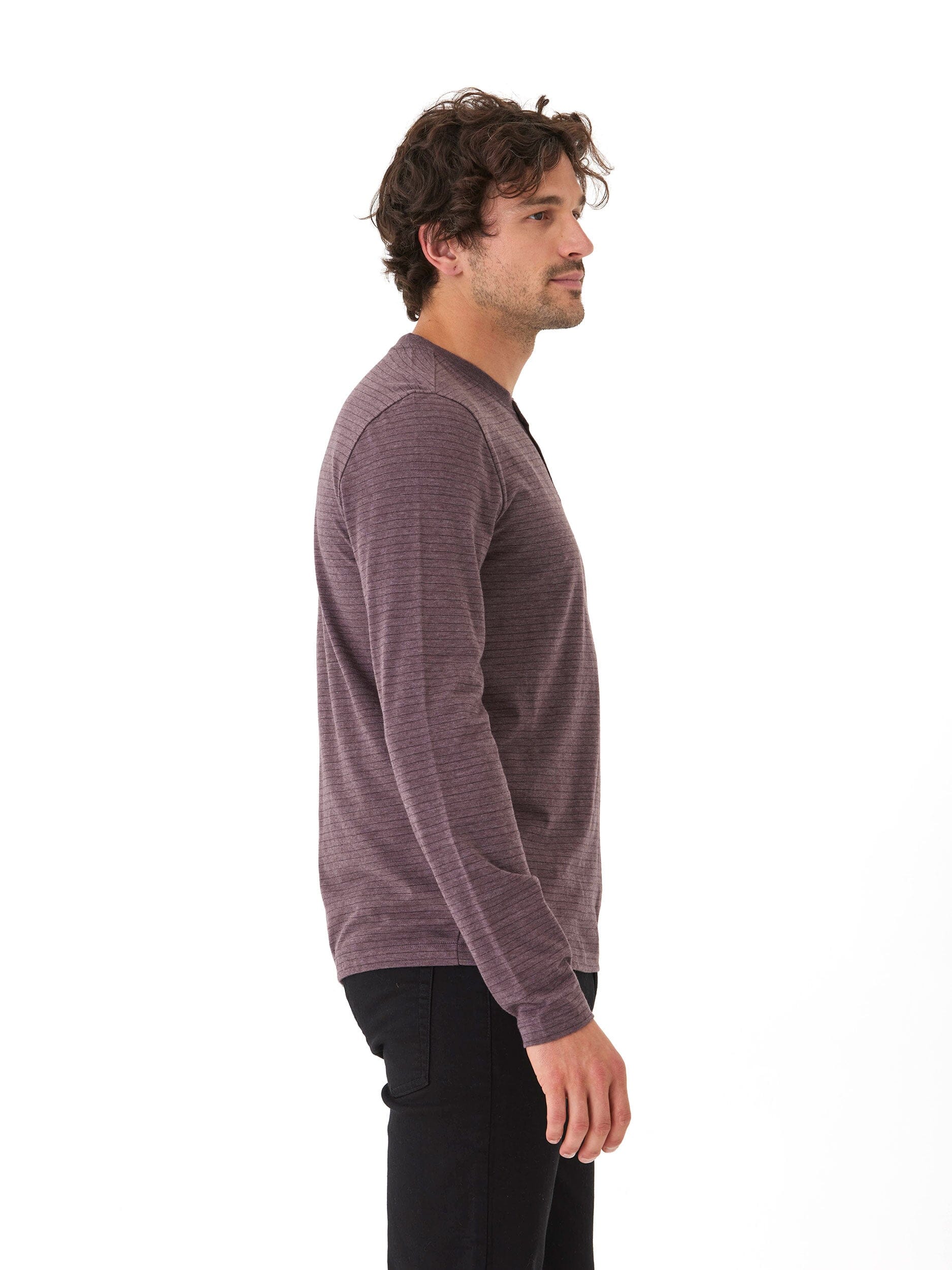 Torryn Triblend Stripe Jersey Long Sleeve Contrast Henley Shirt