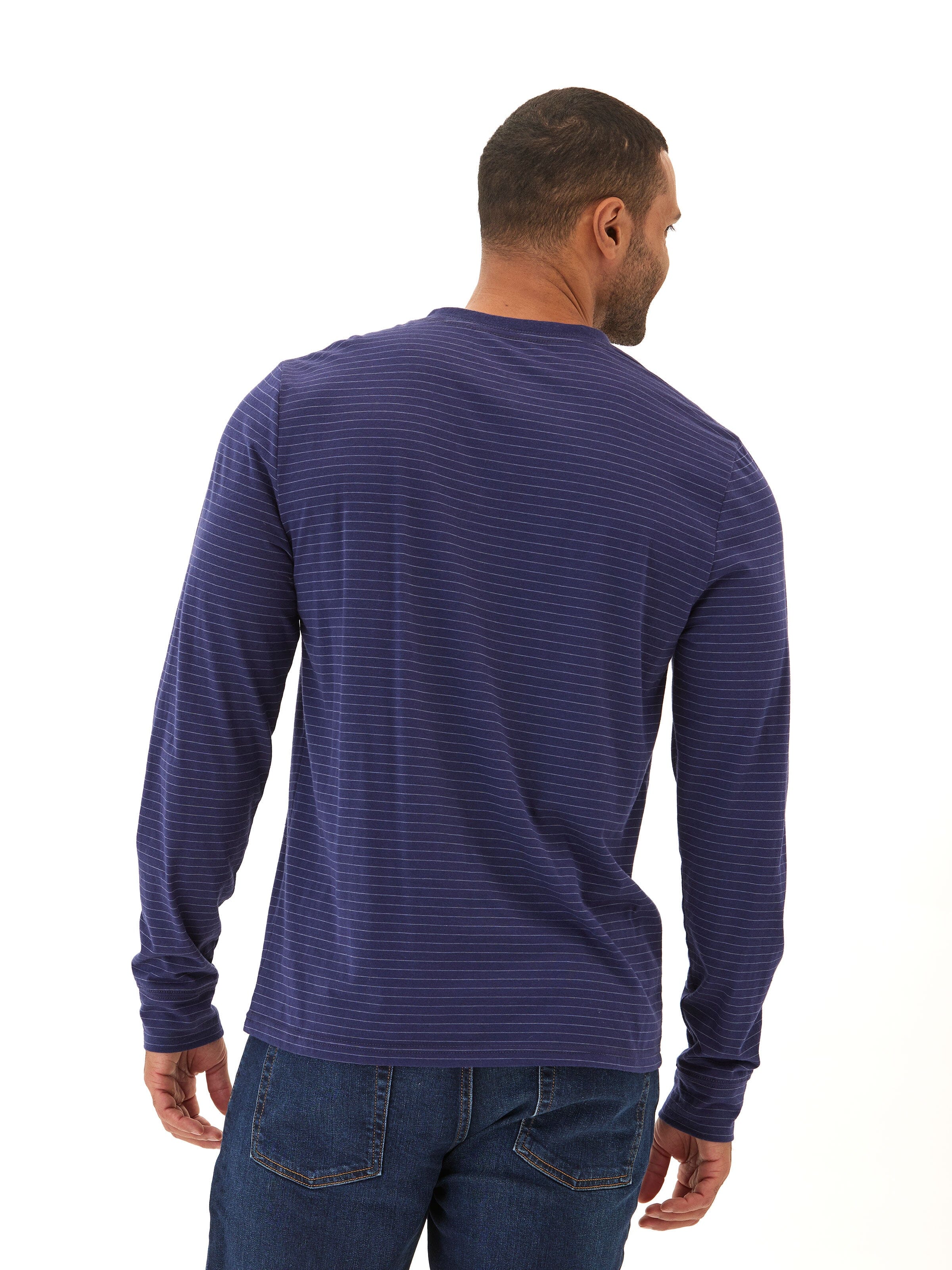 Triblend Stripe Long Sleeve Henley Shirt with Contrast Trim