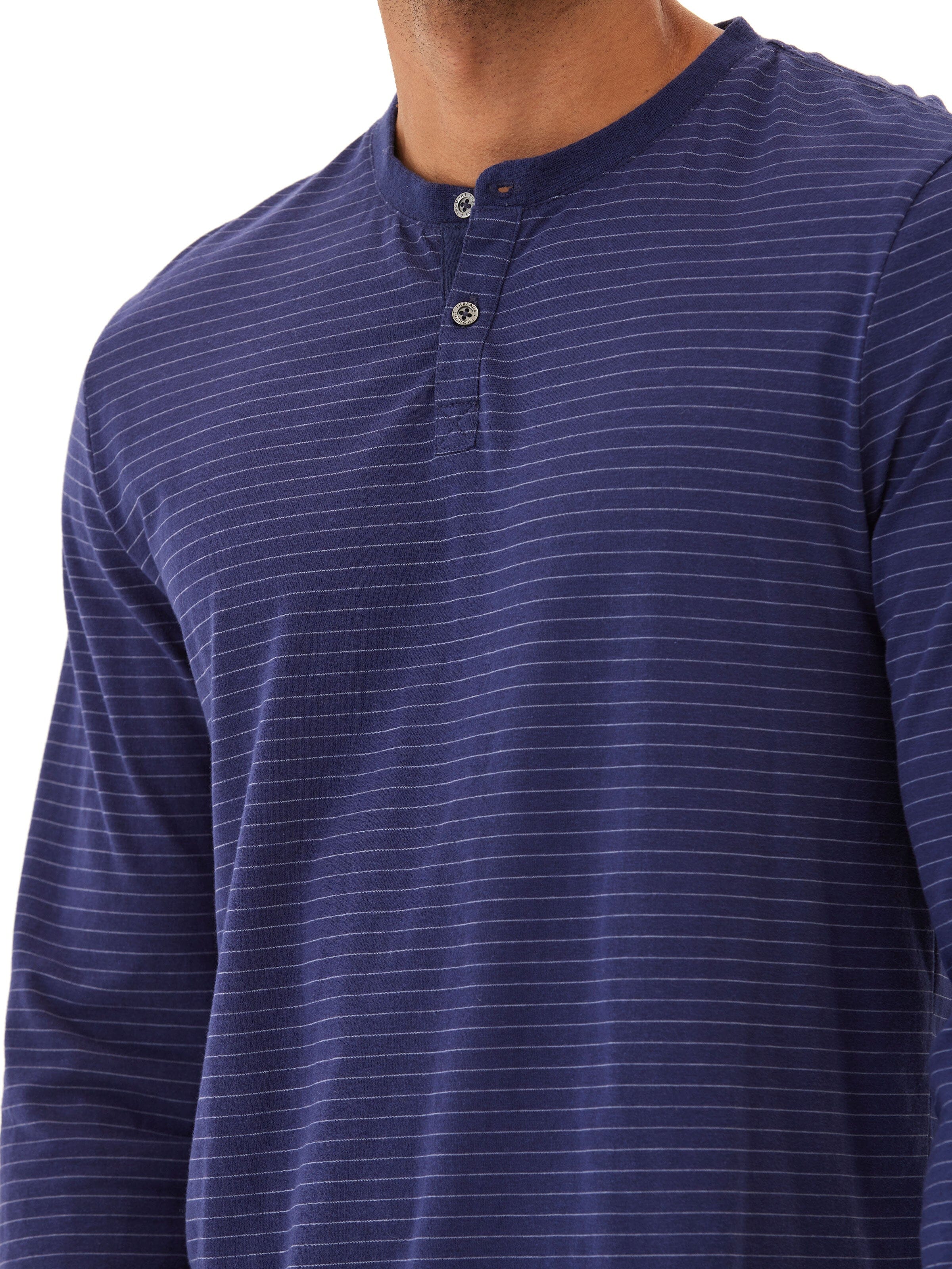 Triblend Stripe Long Sleeve Henley Shirt with Contrast Trim