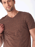 Black Fleck Triblend V-Neck Tee styled for a casual look showing textured fabric detail