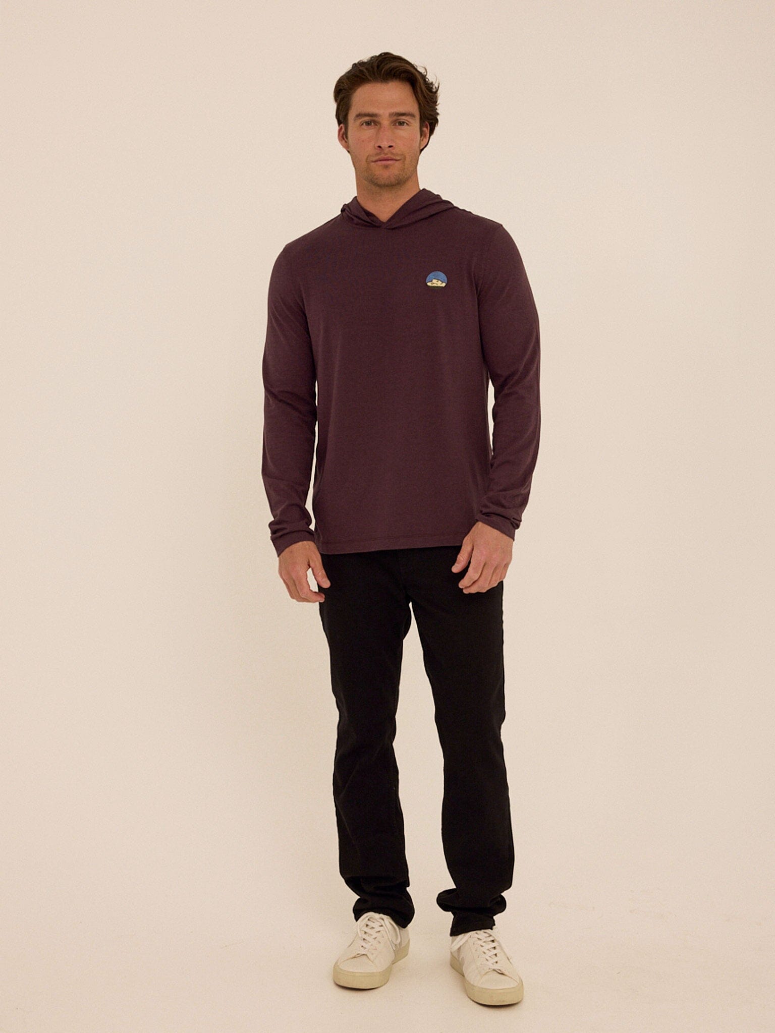 Eco-Triblend Long Sleeve Hoodie Tee with Chest Embroidery