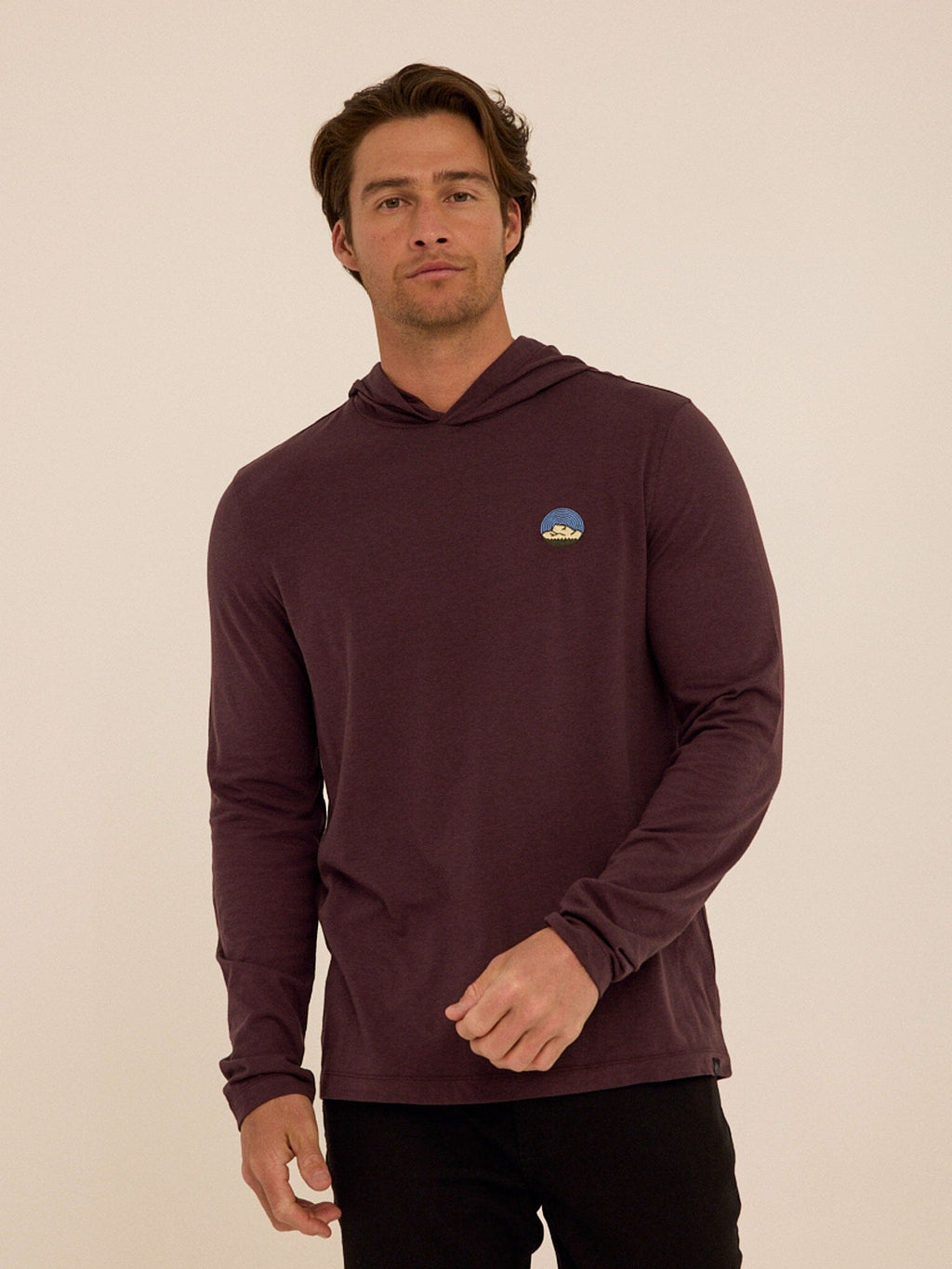 Eco-Triblend Long Sleeve Hoodie Tee with Chest Embroidery