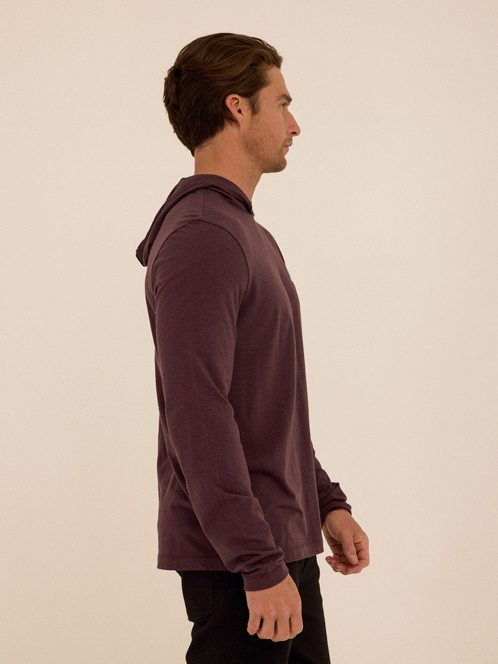 Eco-Triblend Long Sleeve Hoodie Tee with Chest Embroidery