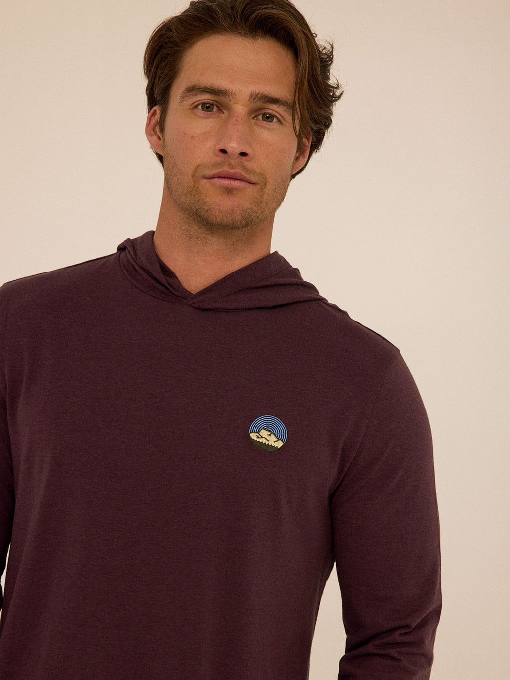 Eco-Triblend Long Sleeve Hoodie Tee with Chest Embroidery