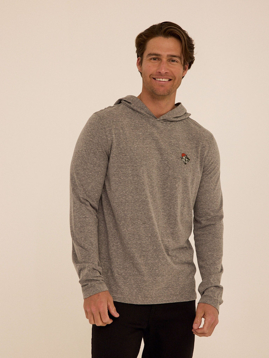 Men's Triblend Embroidery Hoodie Tee in Grey
