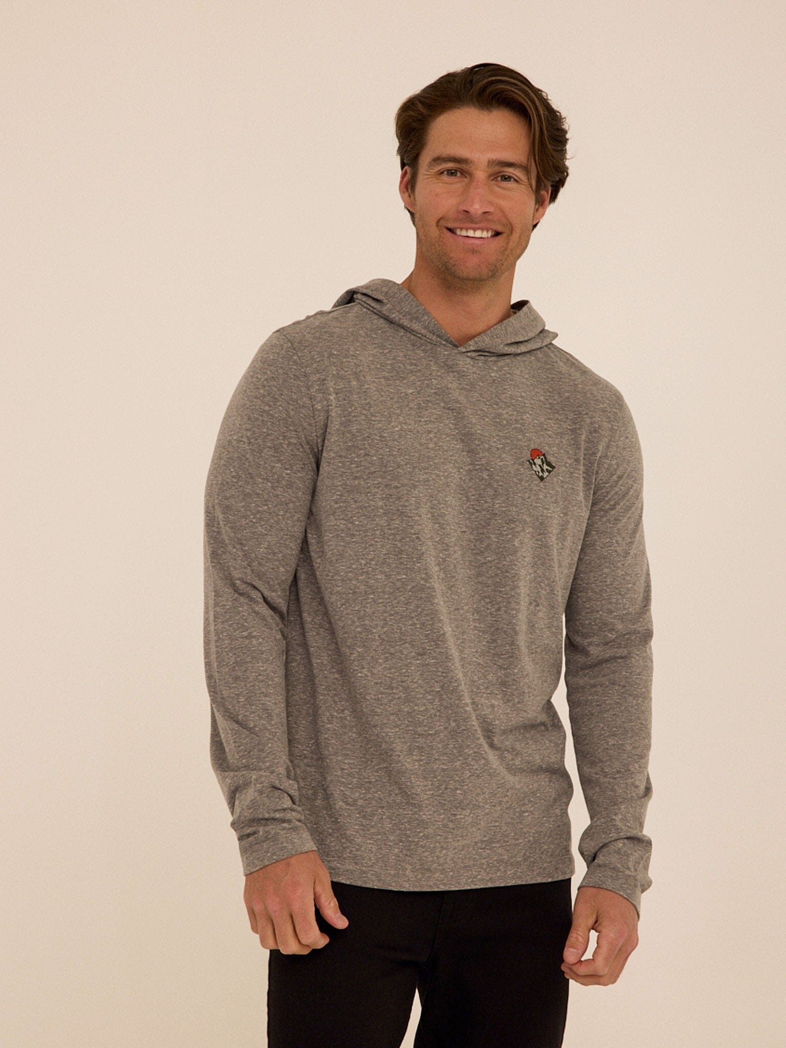 Men's Triblend Embroidery Hoodie Tee in Grey