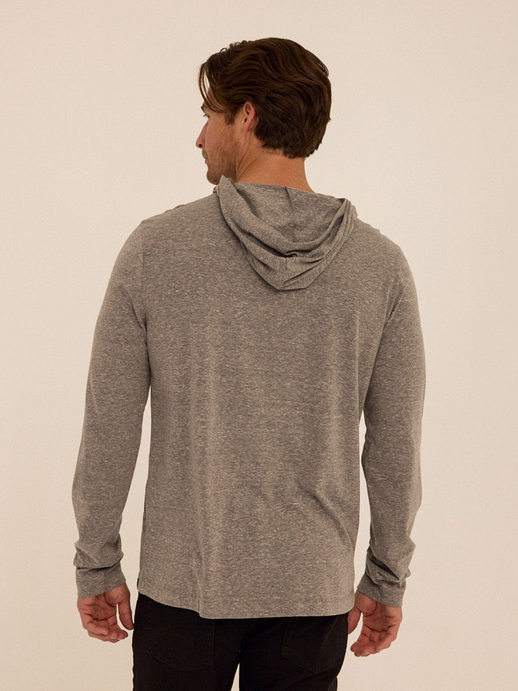 Men's Triblend Embroidery Hoodie Tee in Grey
