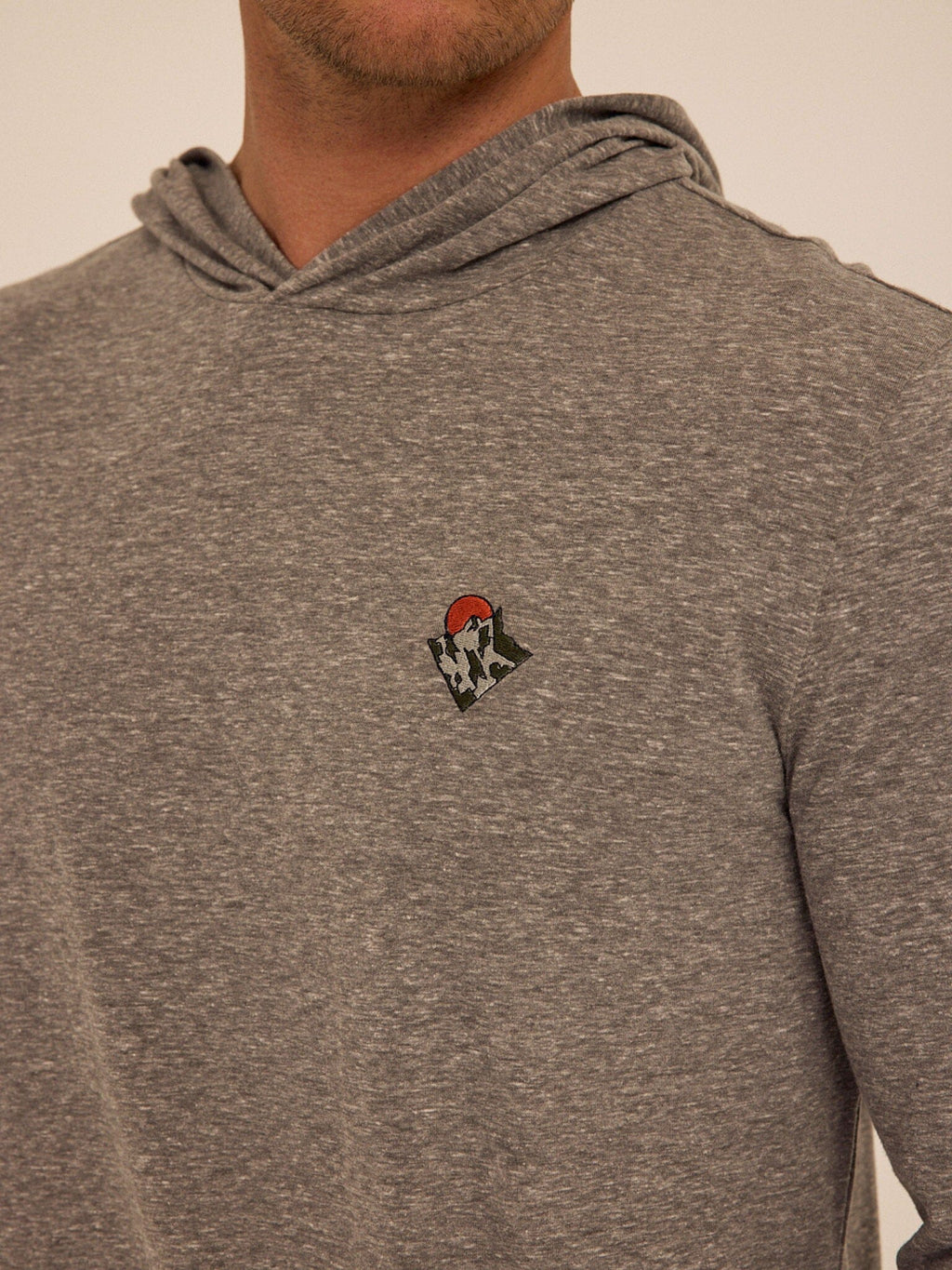 Men's Triblend Embroidery Hoodie Tee in Grey