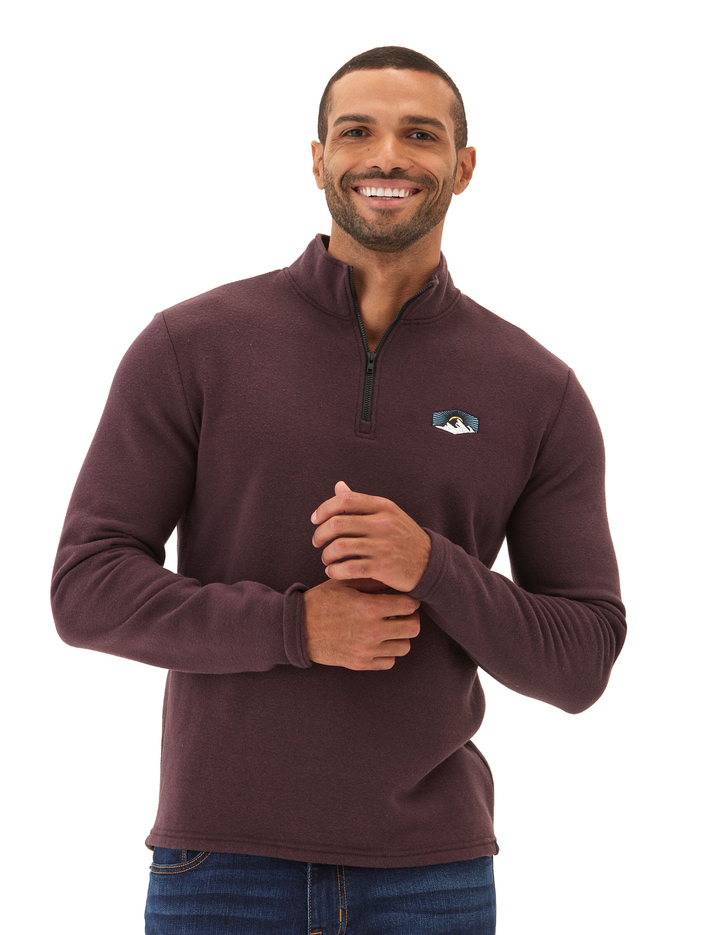 Burgundy Kace Triblend Fleece 1/4-Zip showing embroidery detail on the chest and a high-quality knit finish.