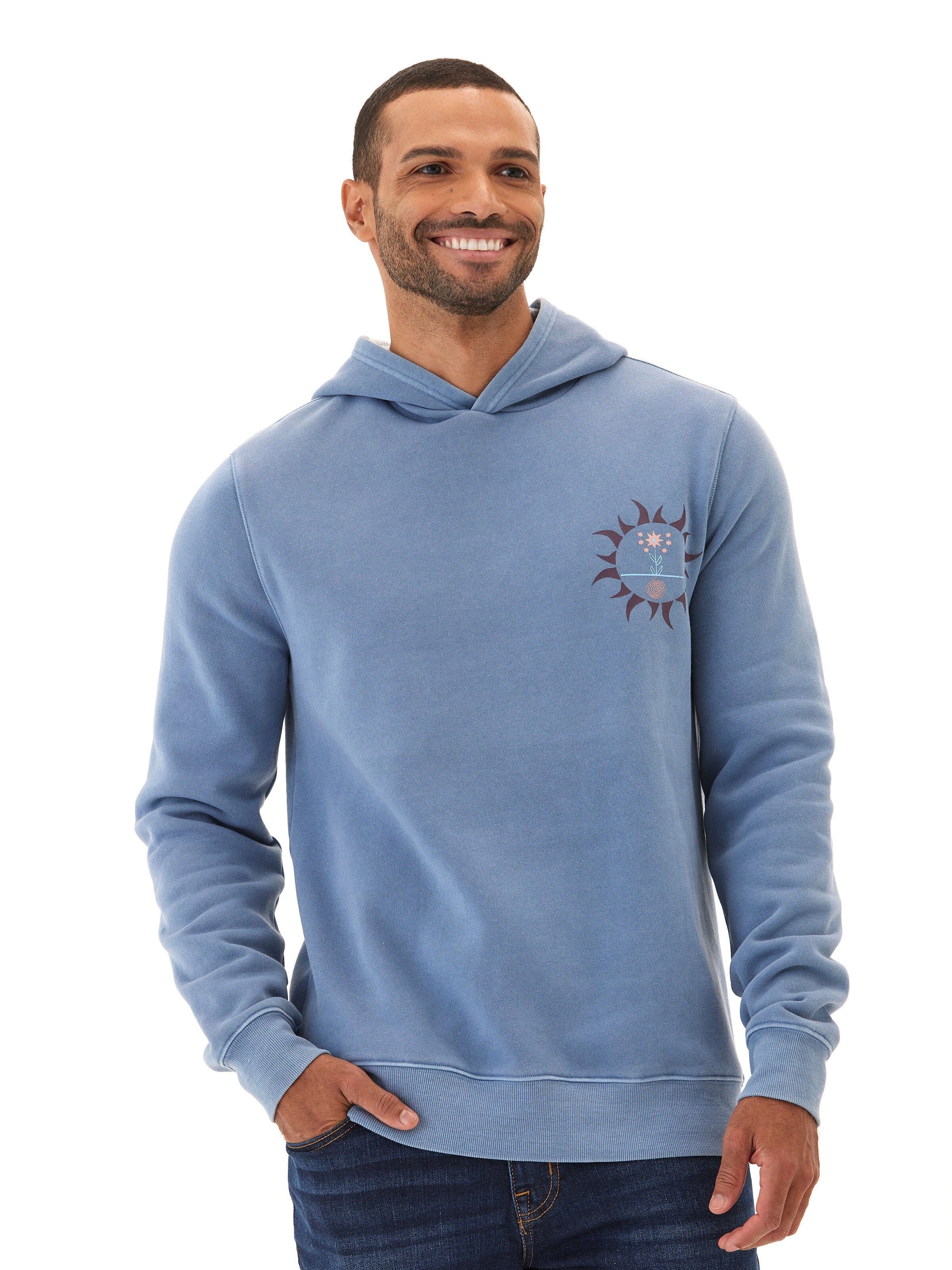 Men’s Mineral Wash Graphic Hoodie - Blue Athletic Fit