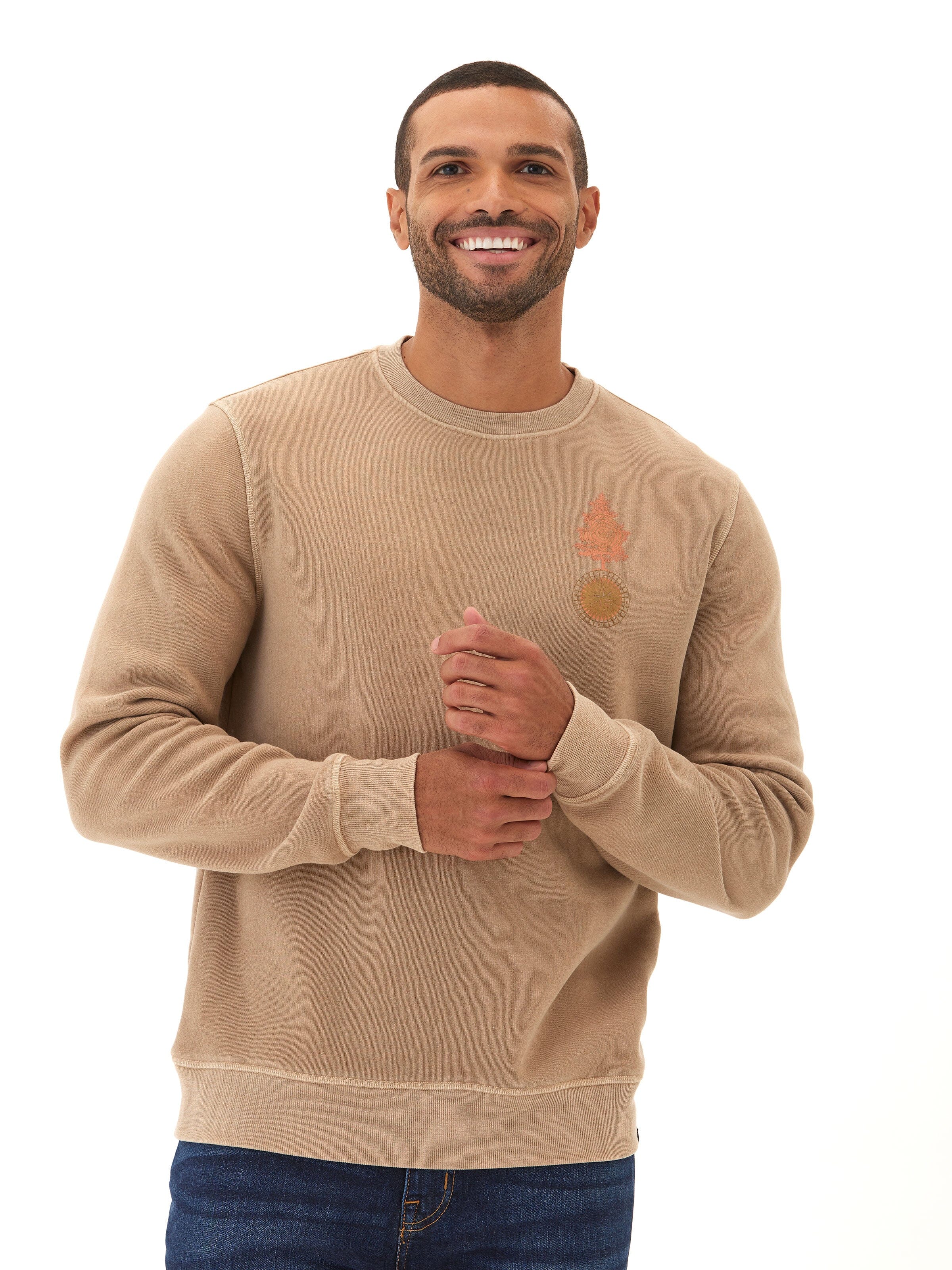 Mineral Wash Graphic Fleece Crew Neck Pullover Sweatshirt