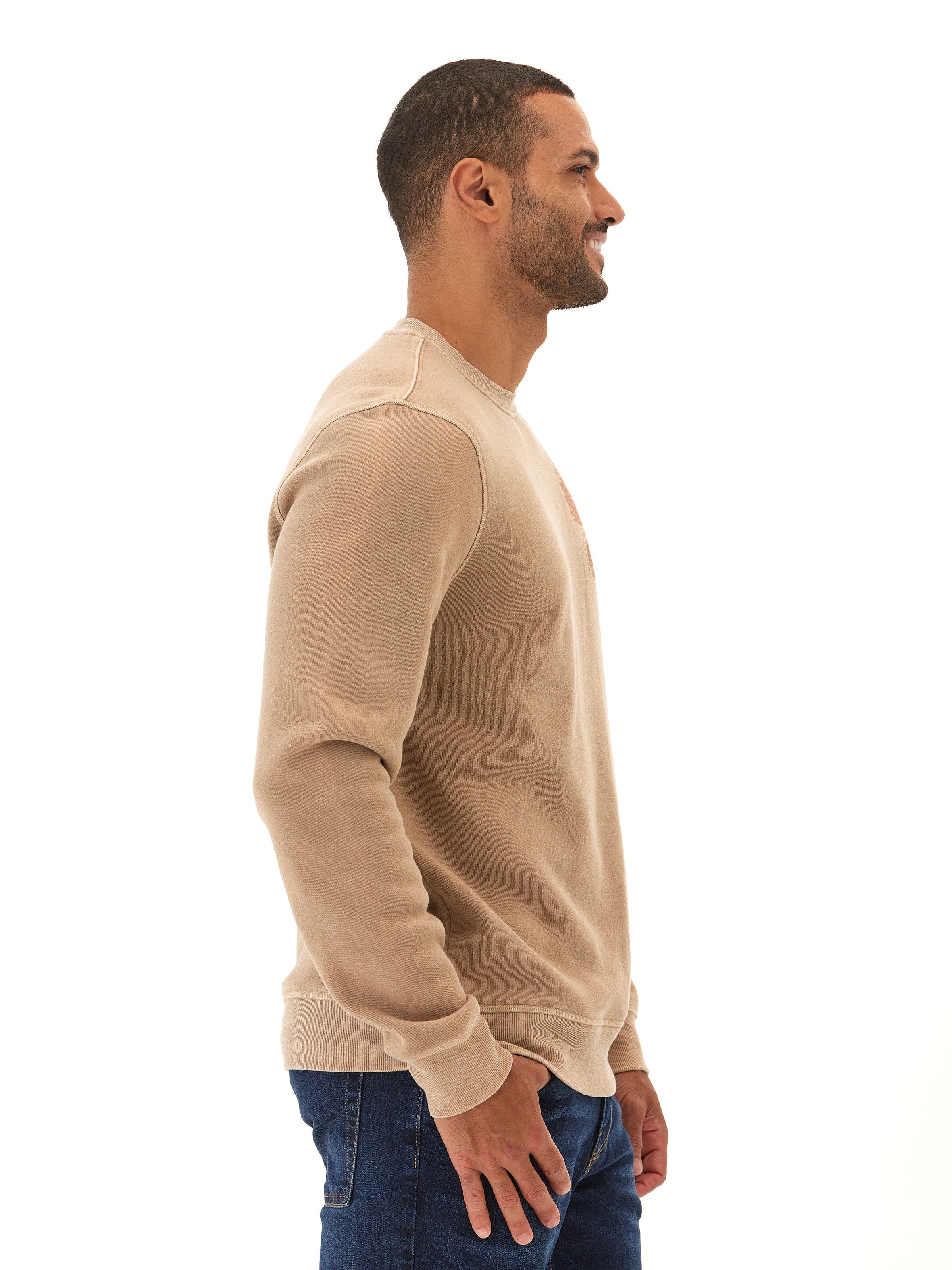 Mineral Wash Graphic Fleece Crew Neck Pullover Sweatshirt