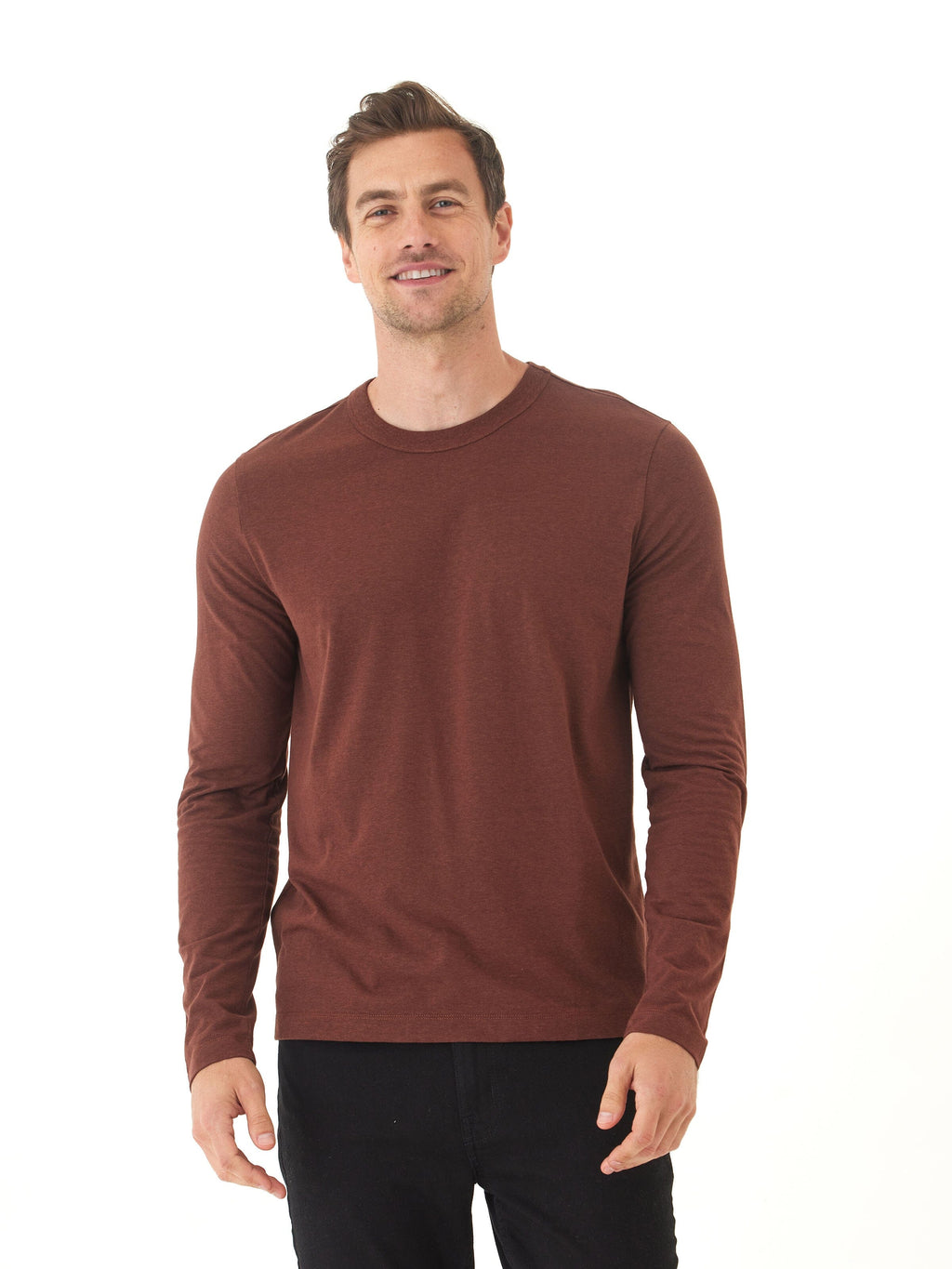 Tucker Men's Long Sleeve Triblend Crew Neck Shirt in Brown & Maroon