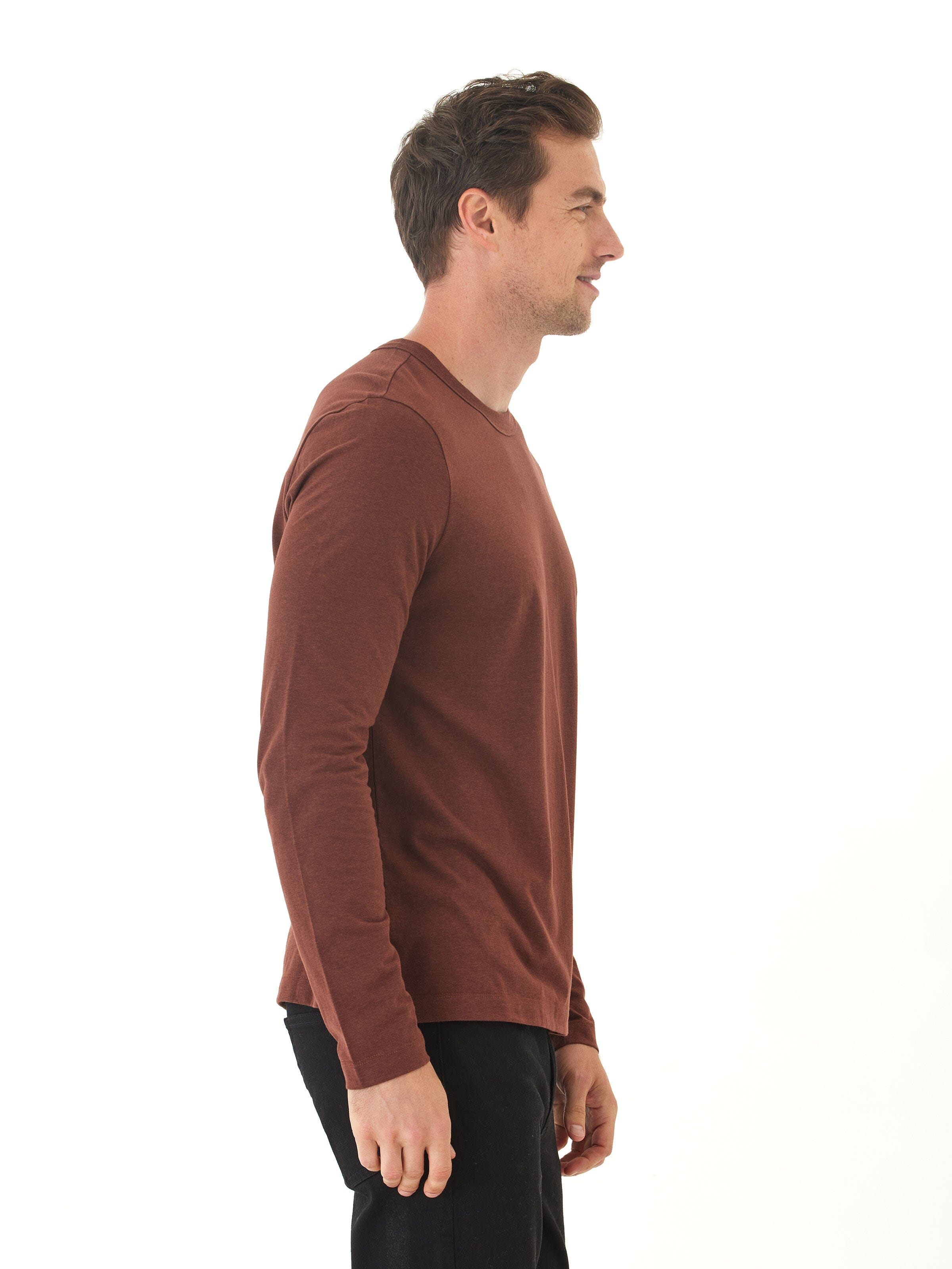 Tucker Men's Long Sleeve Triblend Crew Neck Shirt in Brown & Maroon