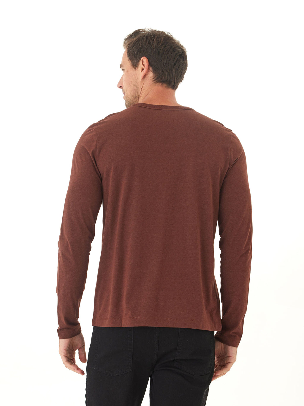 Tucker Men's Long Sleeve Triblend Crew Neck Shirt in Brown & Maroon