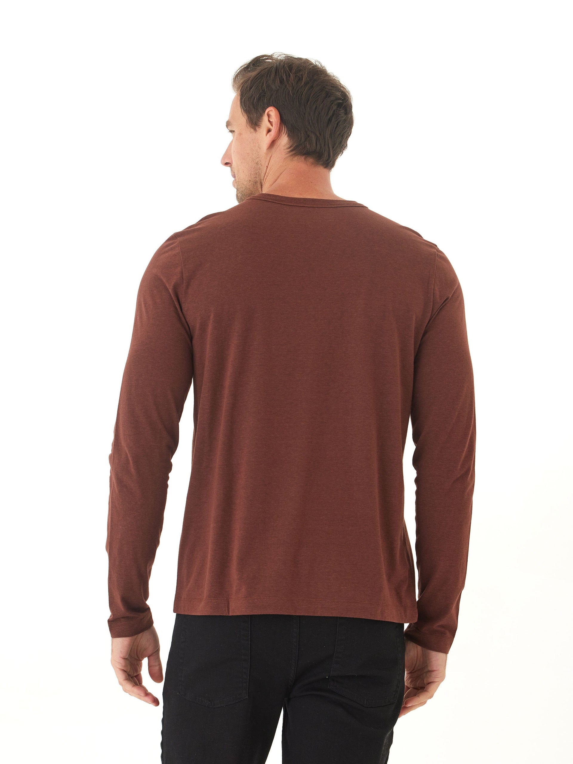 Tucker Men's Long Sleeve Triblend Crew Neck Shirt in Brown & Maroon