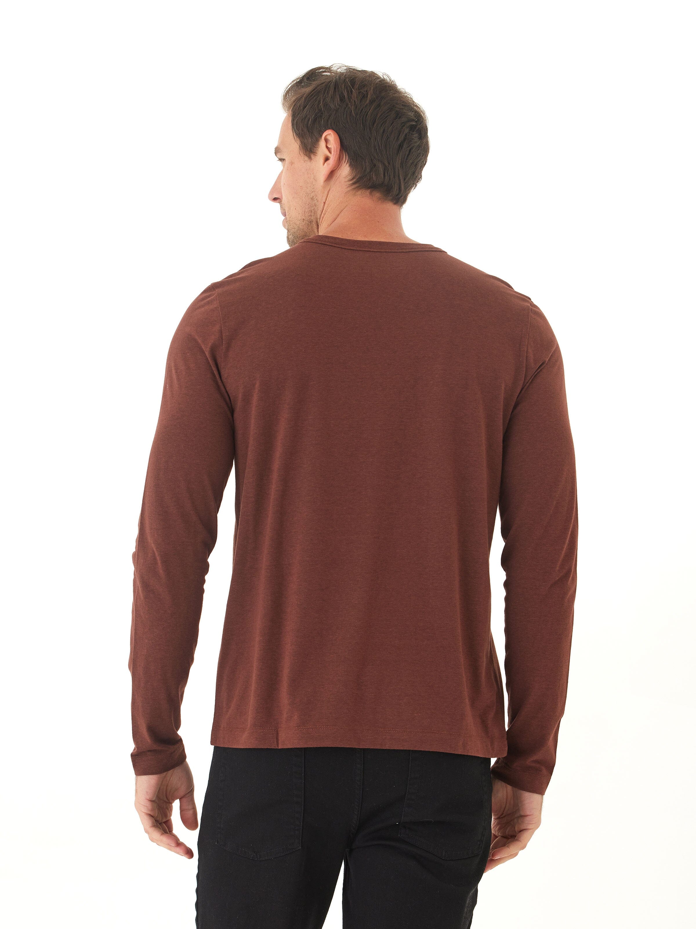 Tucker Men's Long Sleeve Triblend Crew Neck Shirt in Brown & Maroon